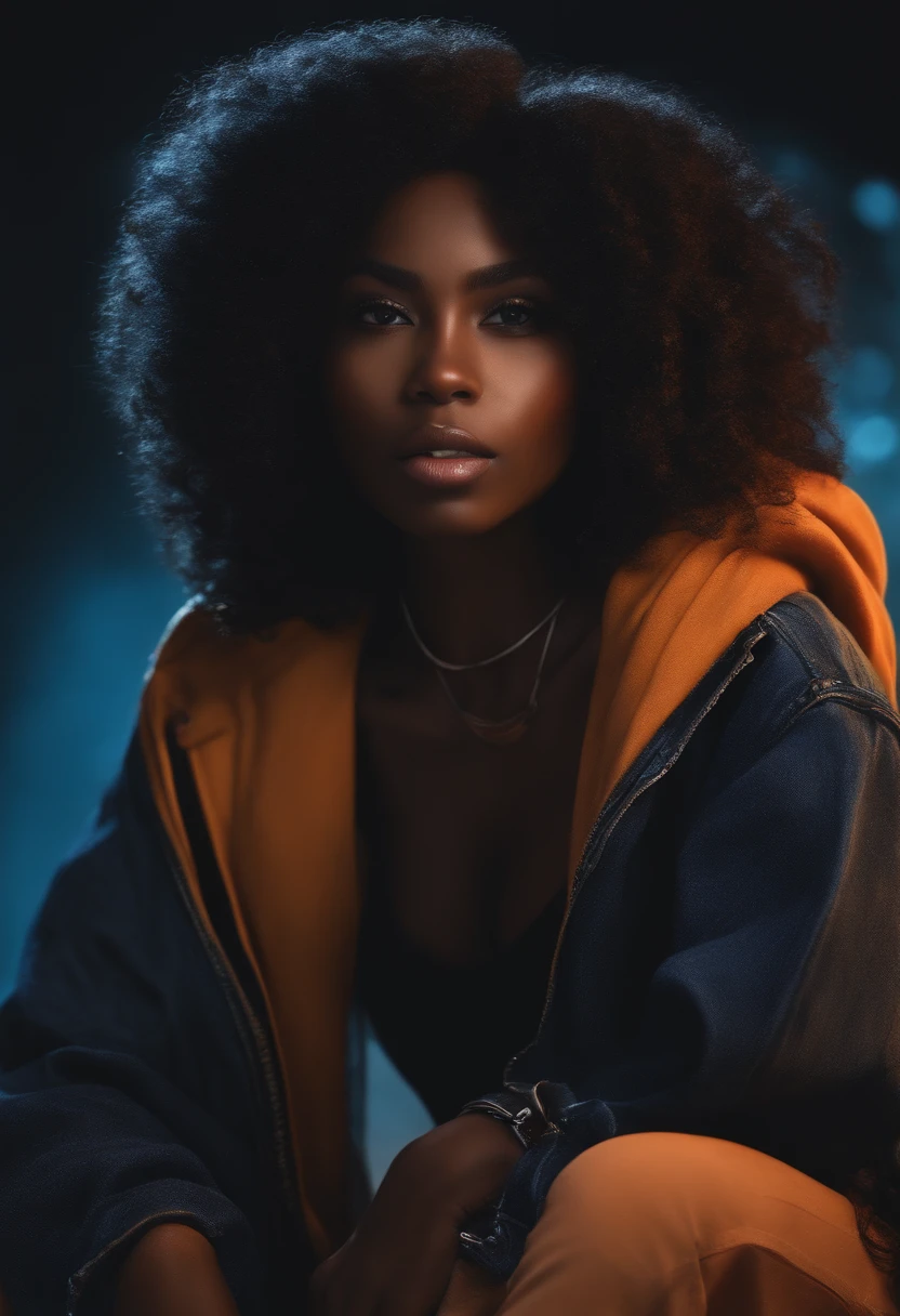 black girl, 165 centimeters, CABELOS  PRETOS, Black rock t-shirt and jeans, Power Style Animation