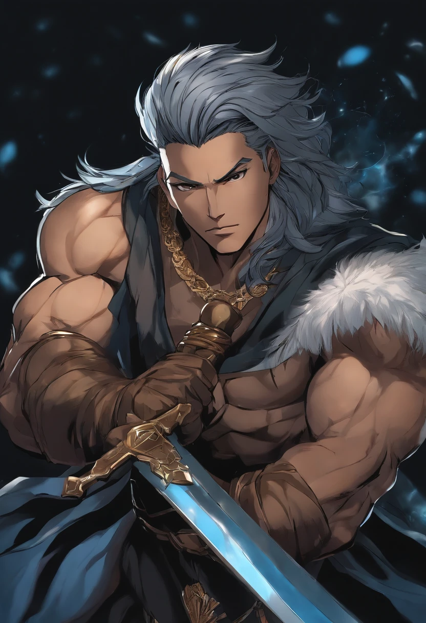 Personagem de anime masculino, com cabelo preto e uma cicatriz masculina de cristal de gelo no olho esquerdo. He is a strong and determined warrior leader, And ain't afraid to fight.