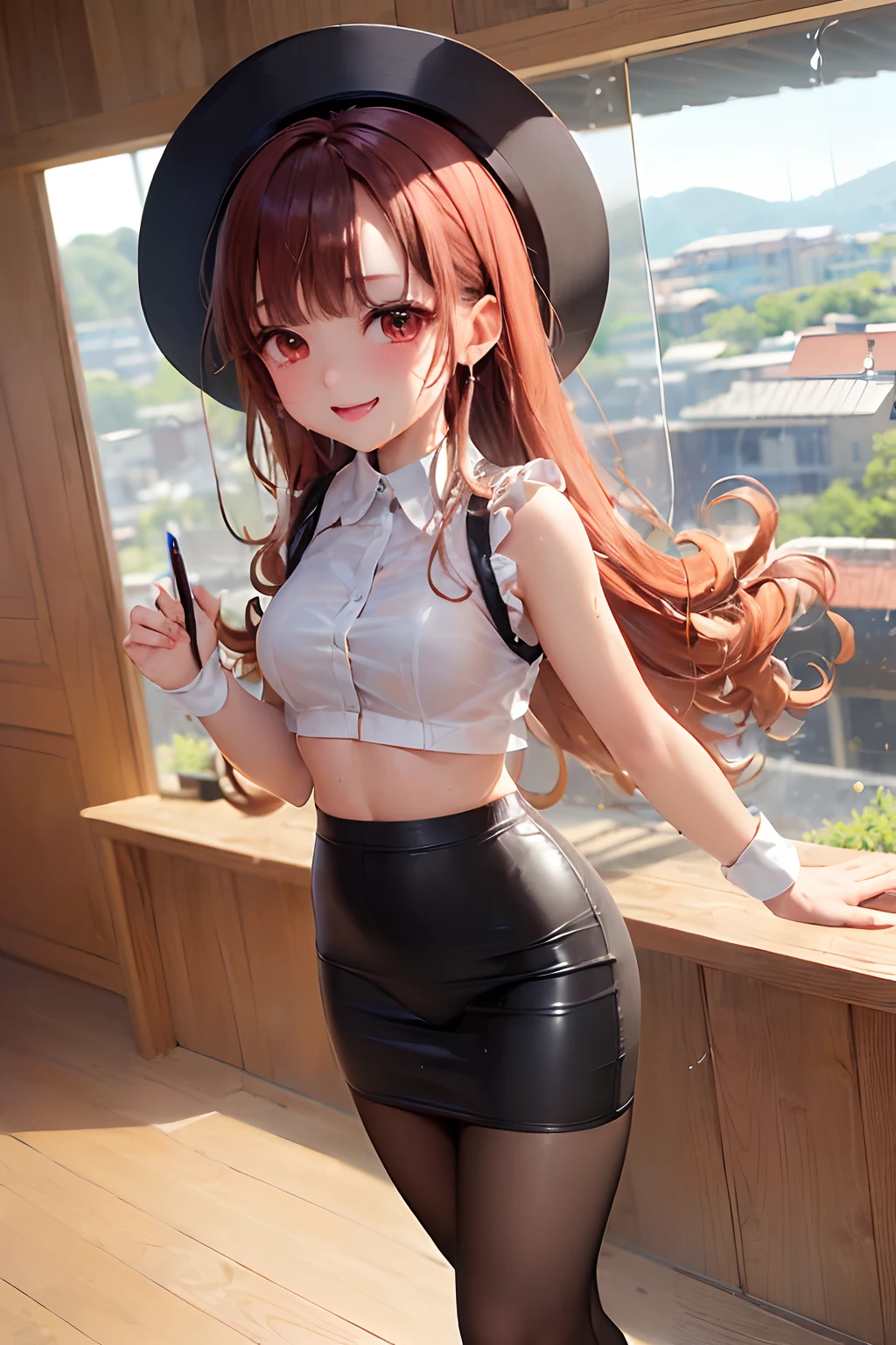 (masterpiece、top-quality:1.2)、Cowboy Shots、独奏、女の子 1 人、Alena \(DQ4\)、A smile、looking at viewert、((sexy underwear))、((a miniskirt))、((Blurred eyes))、((Black underwear))、Dark bedroom、on the beds、 ((thigh-high socks))、((pleatedskirt))