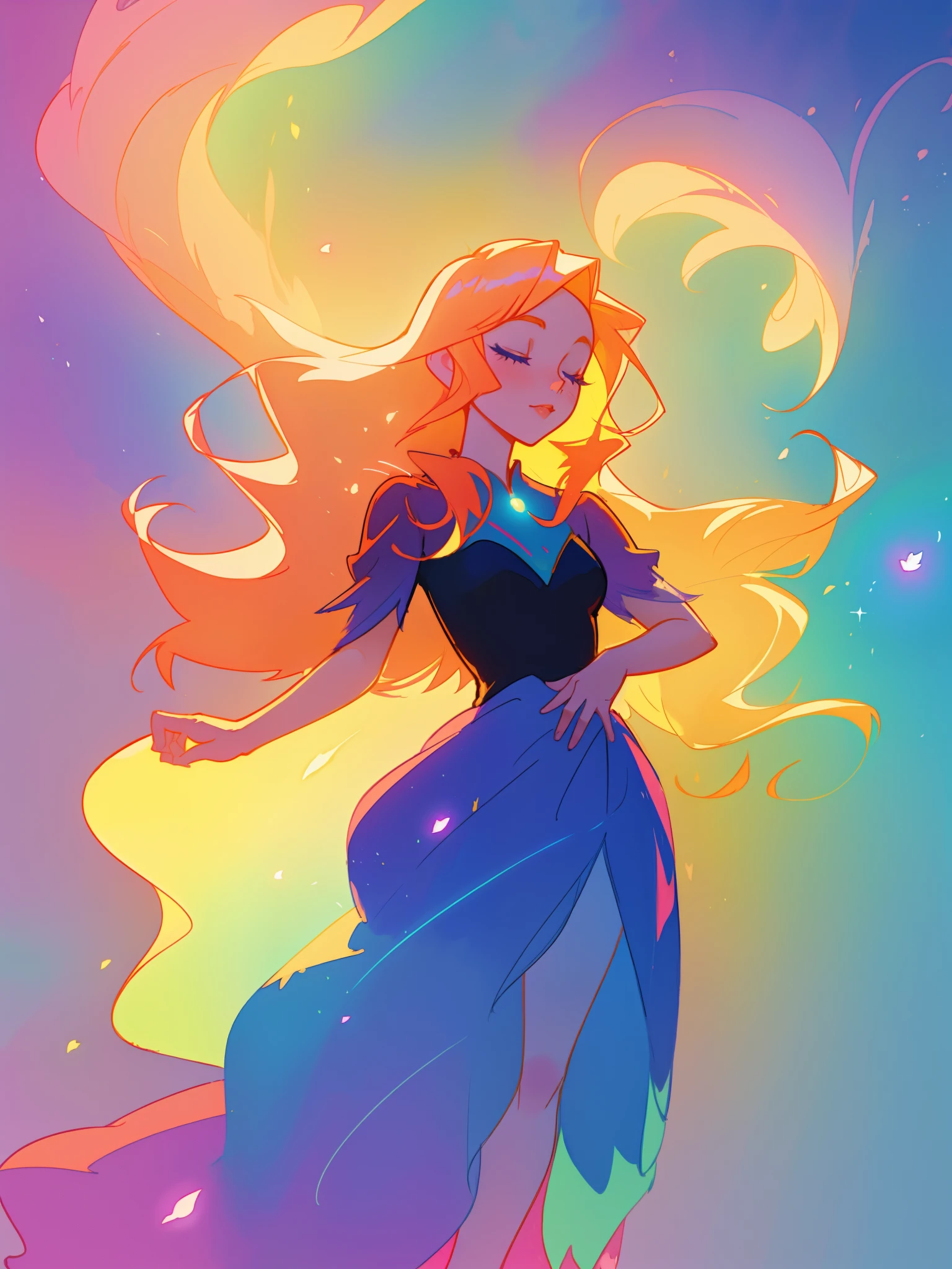 beautiful girl in flowing colorful ballgown, fairy dress, long golden hair, colorful watercolor background, inspired by Glen Keane, inspired by Lois van Baarle, disney art style, by Lois van Baarle, glowing aura around her, by Glen Keane, jen bartel, glowing lights! digital painting, flowing glowing hair, glowing flowing hair, beautiful digital illustration, fantasia otherworldly landscape plants flowers, beautiful, masterpiece, best quality, anime disney style