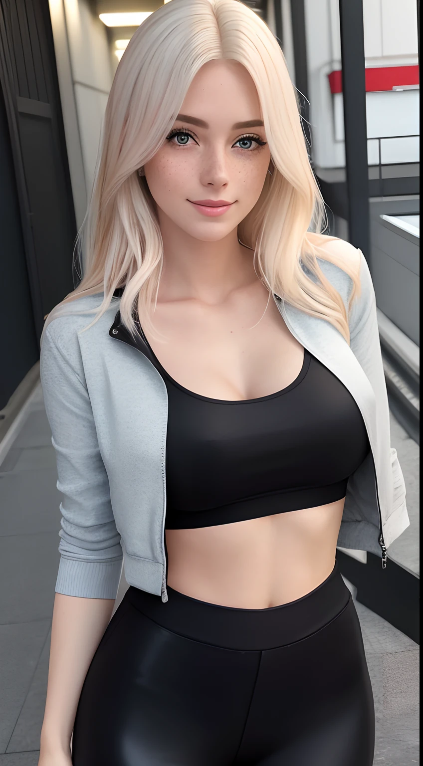 Woman posing for photo in black sports bra top, Slim girl smiles, heal, Photos of the model, Gem Necklace, Model with attractive body, fit girl, Slim waist, sport bra and shirt, athletic fashion photography, fit body, Slim waist