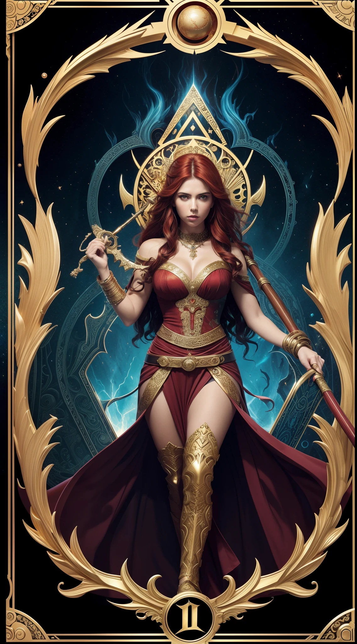 tarot cards,Full tarot border,(The image is surrounded by a tarot card-style border:1.8), (Elongated head)scarlettJohansson (Scarlett Johansson) A portrait of a 32-year-old,,Hades,(Wearing:black toga,Armed with a giant scythe,),Great giants,angry look,(Hairstyles: with curly red hair,),Roman mythology,8k wallpaper,finely quality eyes,Right eyes,correct hand, Ultra-detailed, Beautiful and aesthetically pleasing, tmasterpiece, best qualityer, (s fractal art: 1.3), erupting volcano, extremely detaile, dynamic angle, Cowboy shot, The most beautiful forms of chaos, elegant, Fauvistdesign, vivd colour, romanticism lain, hell, Buble, shells, Blood, pearls,magma,火焰, Libra, skulls, Hold the giant scythe,Vintage style,(zentangle,datura,Tangles,entangled), (s fractal art: 1.3),holy rays,gold foil,Gold leaf art,glitter drawing,Full tarot border,(Full border 1.5),Fang Yi,(The border is centered at 1.8),delicated face,Correct body structure,(theelementoffire:1.4),Composed of fire elements,Highly realistic,posing elegantly,Transparency,Sci-fi lighting effects,dress,Flame,hoang lap,climaxing,by looking down from above,