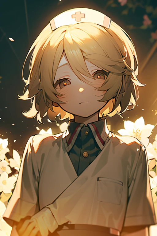 (TT),beautiful detailed eyes,flowing flowers,flowing hair,shining,exquisite lighting,perfect shadows,(Beautiful detailed girl,Short hair),illustration,Soft lighting,solo,anime,girl,loli,nurse