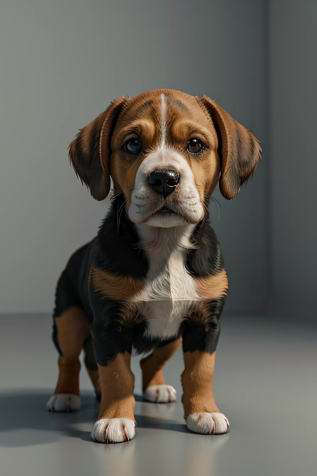 Create a strong and angry beagle breed puppy another realistic and 3D
