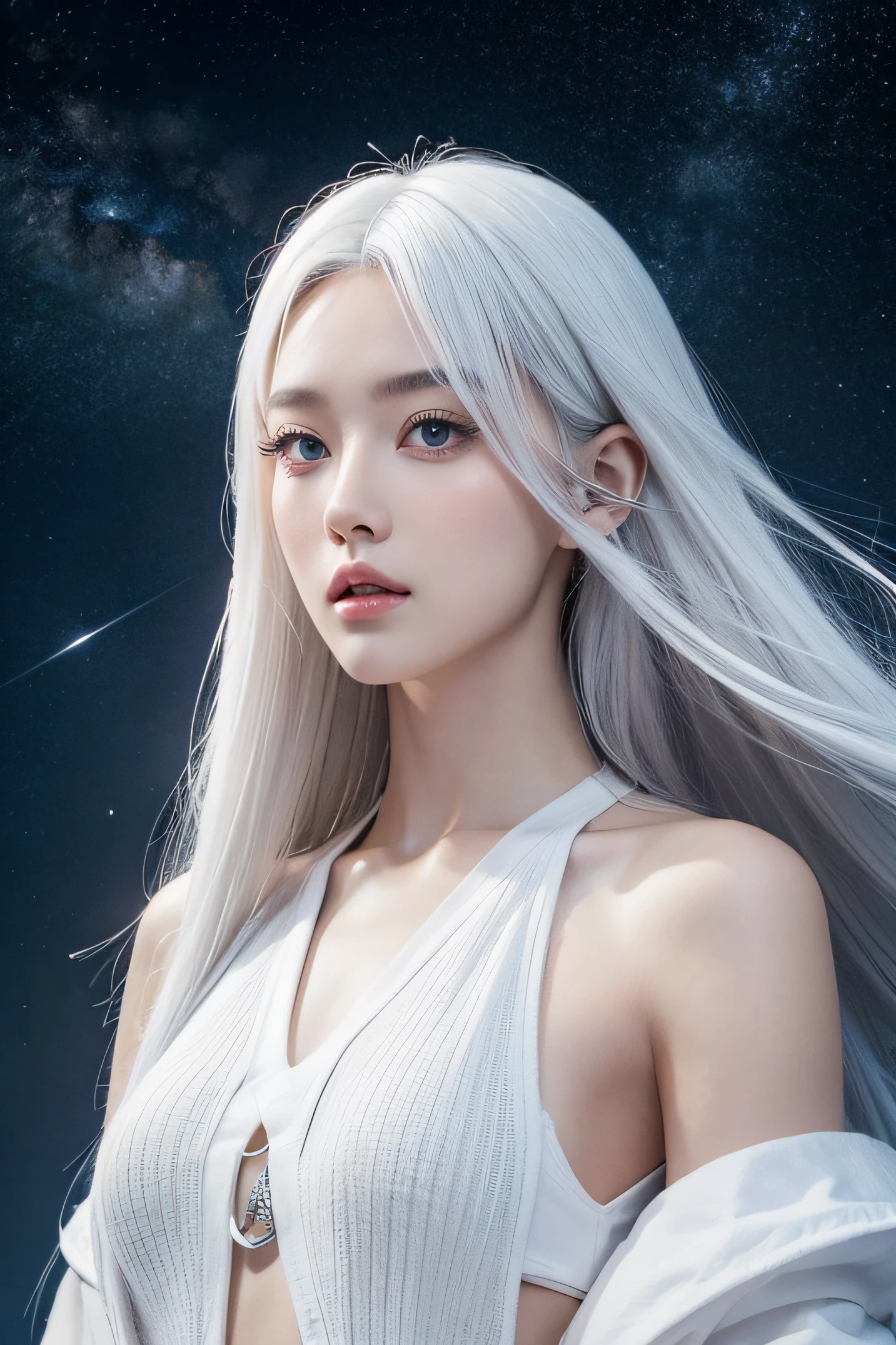 Starry Sky Beauty White Hair Long Hair Fighter