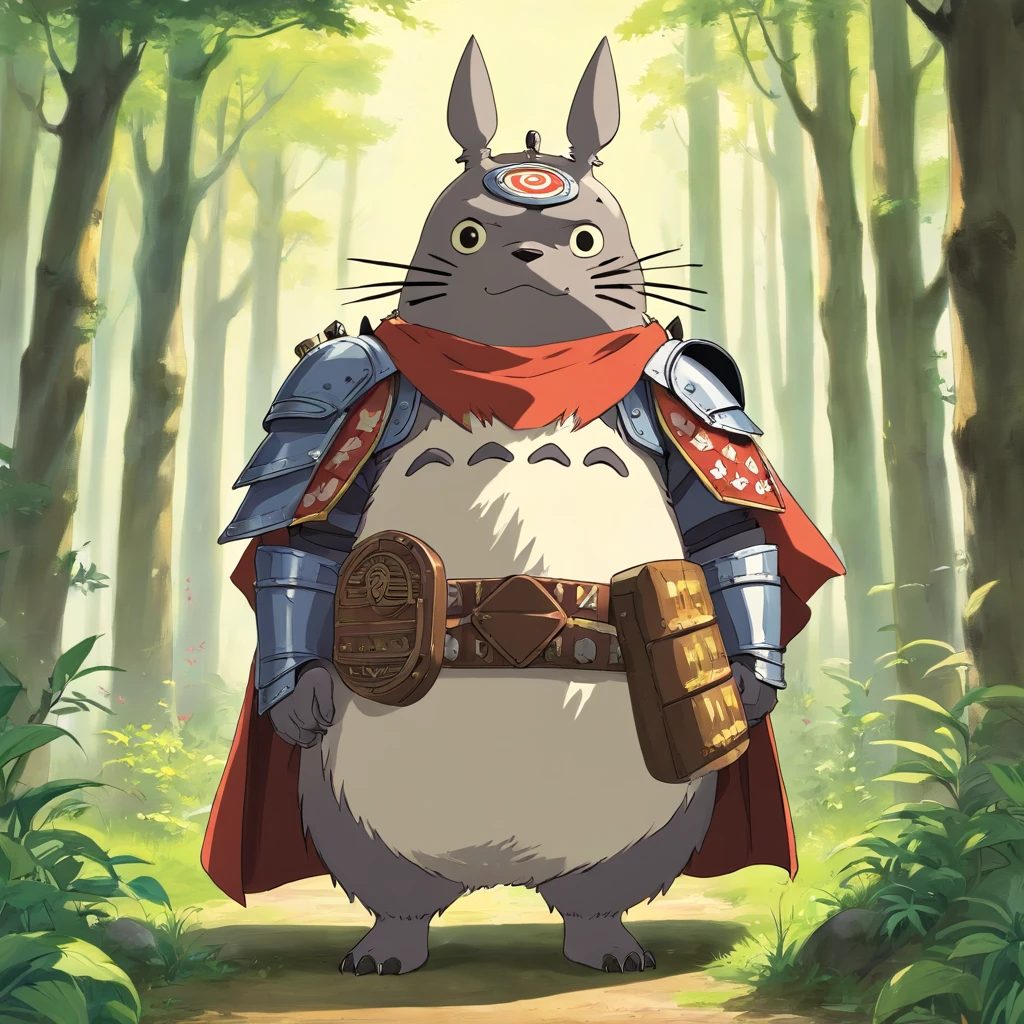 Totoro, Western samurai equipment,The whole body is covered in armor , Shield in hand,Wears samurai armor on his head,uni,No Man,No one appears