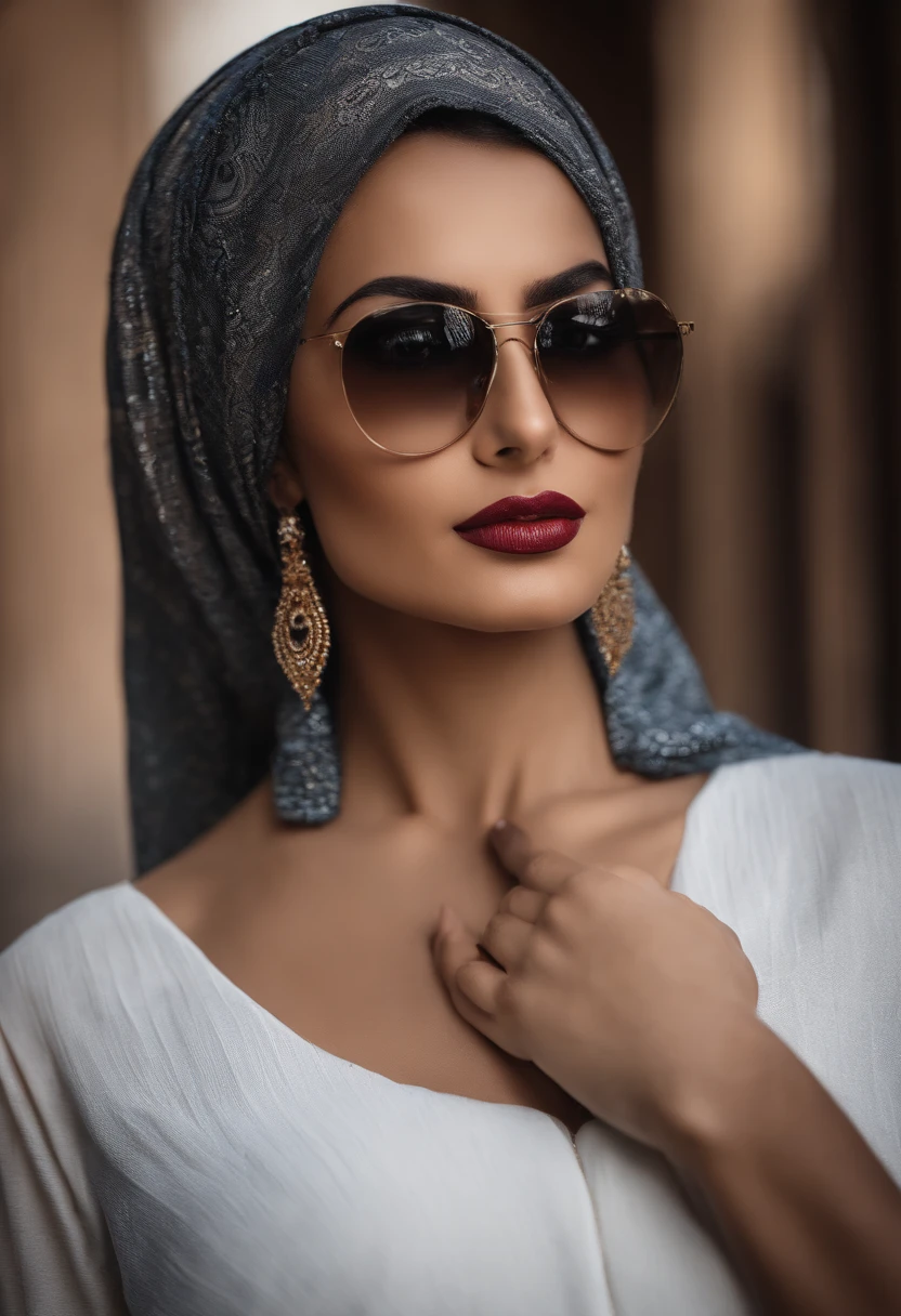 Il y a une femme portant des lunettes et un hijab noir, Anissa Kate, Peau du Moyen-Orient, Prise avec Canon 5D MK4, Arabic beauty, Very attractive pose, Portrait en gros plan, portrait pris, Portrait mi-prise, Portrait en gros plan, avec des lunettes, arabe, Sexy girl with dark complexion, Belle femme arabe, sperme sur son visage