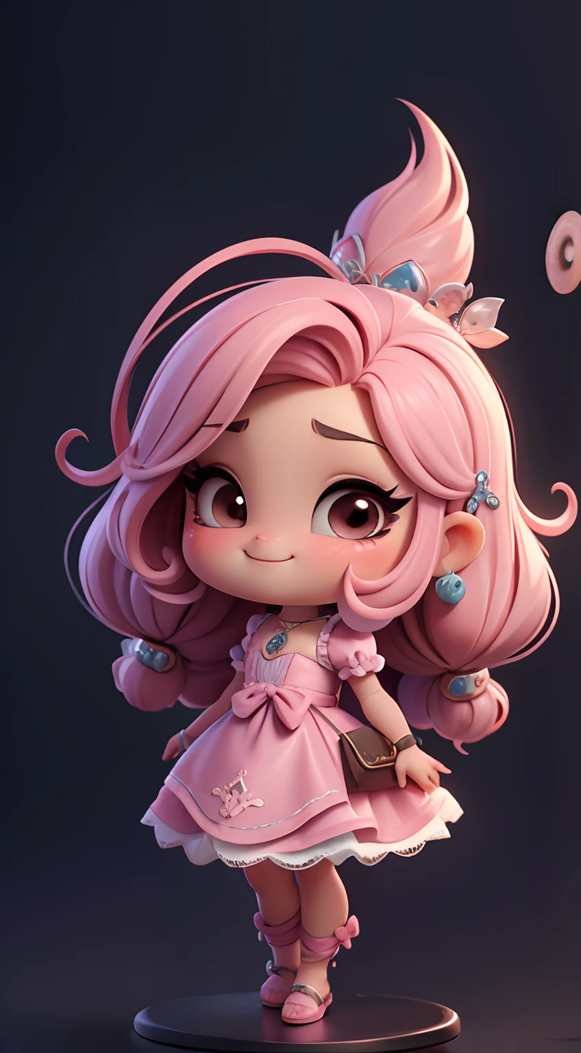 Create a high-quality 18K version of the character, master part, barra de doces, doces azedos, doces, Pirulitos, Polvilha, bagas, mostrando clevage, ,cheio de doces chibi Morangos Vanellope . Baby morango Chibi Vanellope  : Deve ficar charmoso e bonito, Keep the iconic elements of the original character. Candies should have a round face with large dimensions, olhos claros, long eyelashes and rosy cheeks. Seu cabelo deve ser longo e tons preto slime . Vestido bonito: Vestir chibi em um vestido bonito e elegante em tons de rosa e preto . O vestido pode ter babados, renda & detalhes feitos de doces, A reference to the topic of sugar . Add loops or ribbons, Para dar um toque de delicadeza. avental & Arco : Adicione um avental marrom sobre o vestido de Chibi, It is tied at the waist with a thin bow. O avental pode ter pequenos detalhes, como bolsos ou bordados finos. Meias e sapatos bonitos: Complete o look chibi morango com meias listradas rosa e brancas ou detalhes divertidos. standingn, Coloque sapatos de boneca bonitos, com gravatas ou fivelas. Magic Accessories: Add charming accessories to the chibi , como no cabelo ou uma tiara com detalhes extravagantes . You can also get your hands on beautiful themed accessories. Certifique-se de adicionar sombras, texturas e detalhes nos cabelos, Chibi Vanellope, pirulitos Ternos & Accessories, to make it even more charming and charming. Give him a smiling expression and a sweet smile on his face, Capturing the essence of the character in a subtle way, delicate hands, barra de doces, doces azedos, doces, Pirulitos, Polvilha, bagas, mostrando morango ,cheio de doces chibi Doce UHD 16K.