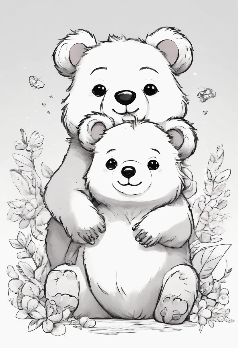 Dibujo en blanco y negro, A bear and her cub, no humano