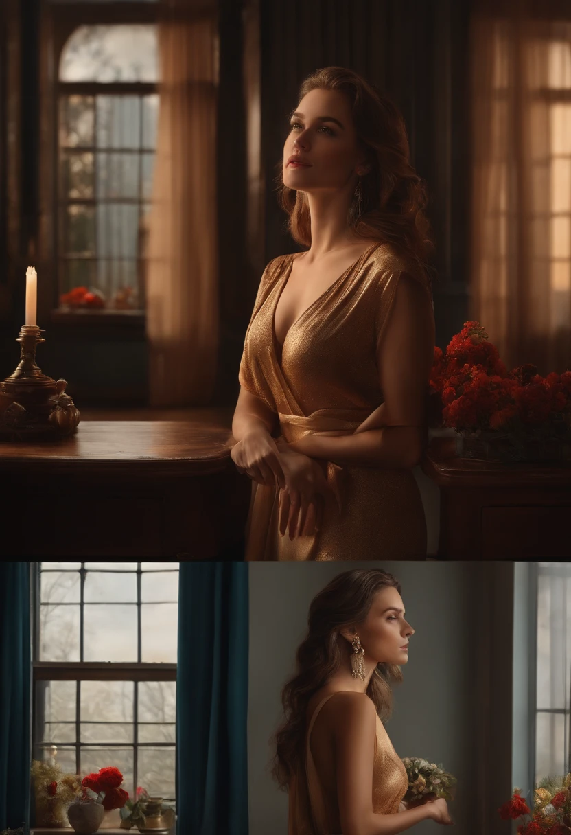Beautiful women by the window are live,on back,Realistic and realistic scenes,