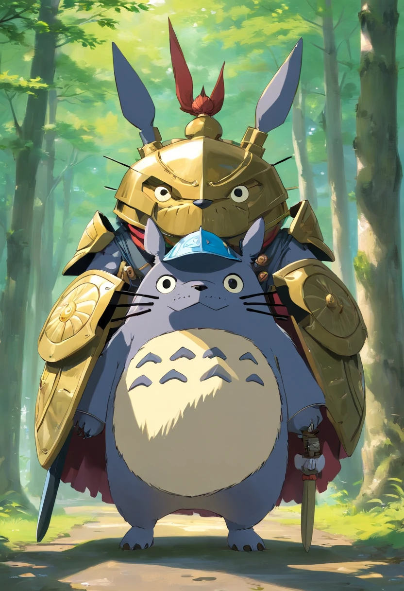 Totoro, Western samurai equipment,The whole body is covered in armor , Shield in hand,Wears samurai armor on his head,uni,No Man,No one appears