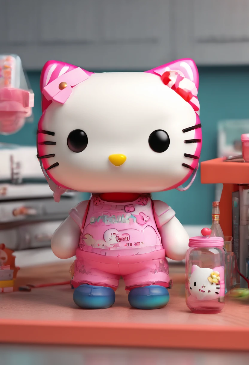 Hello_kitty_toy, funko_pop, 3D, emo_aesthetic, emo_hair, metalcore