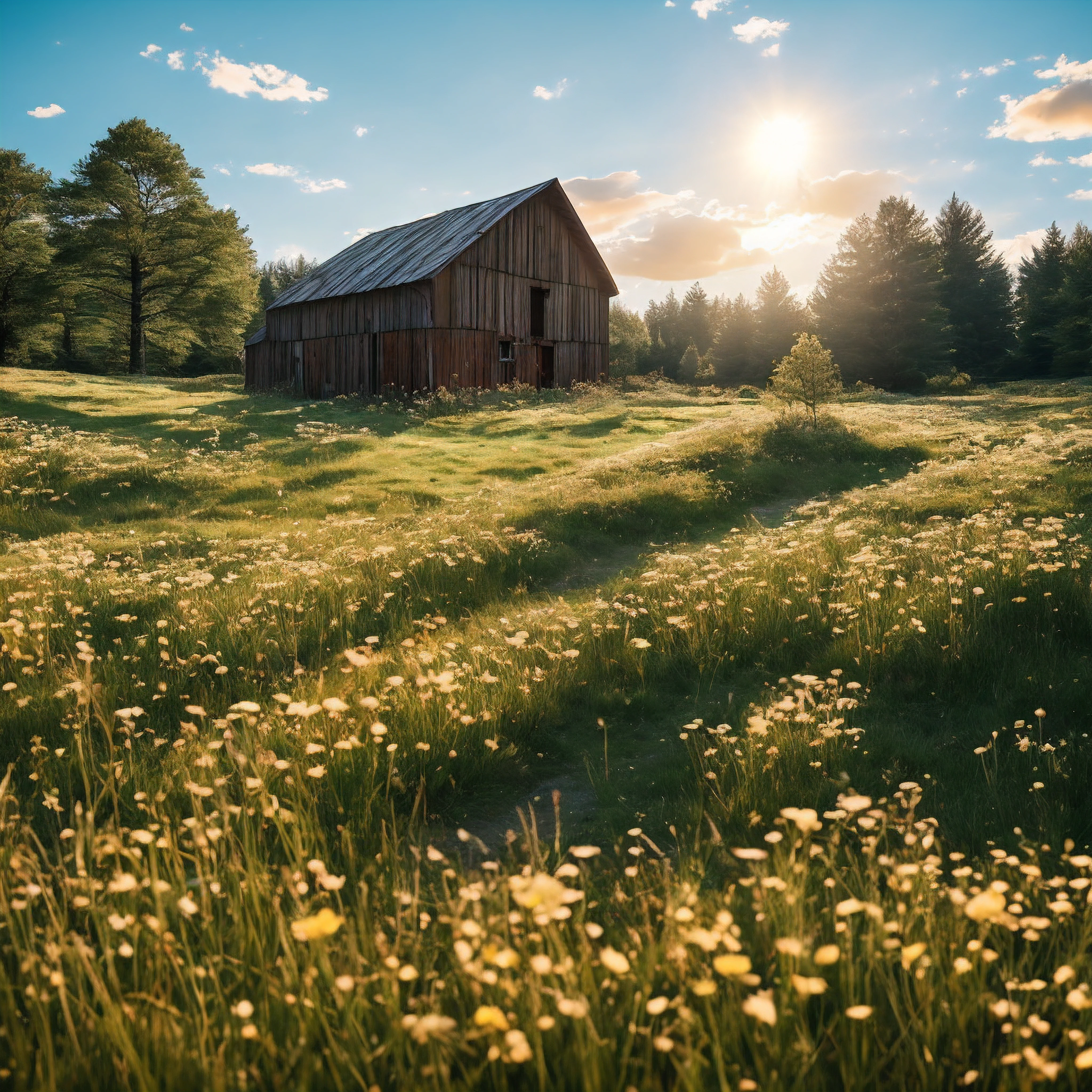 I gather up Atreus and we exit the old abandoned barn, heading back into the shady pine forest. Retracing our steps along the winding trail, we soon emerge again into the sunny, flower-filled meadow. Atreus runs through the tall grass delightedly, the setting sun casting a golden glow across the field.