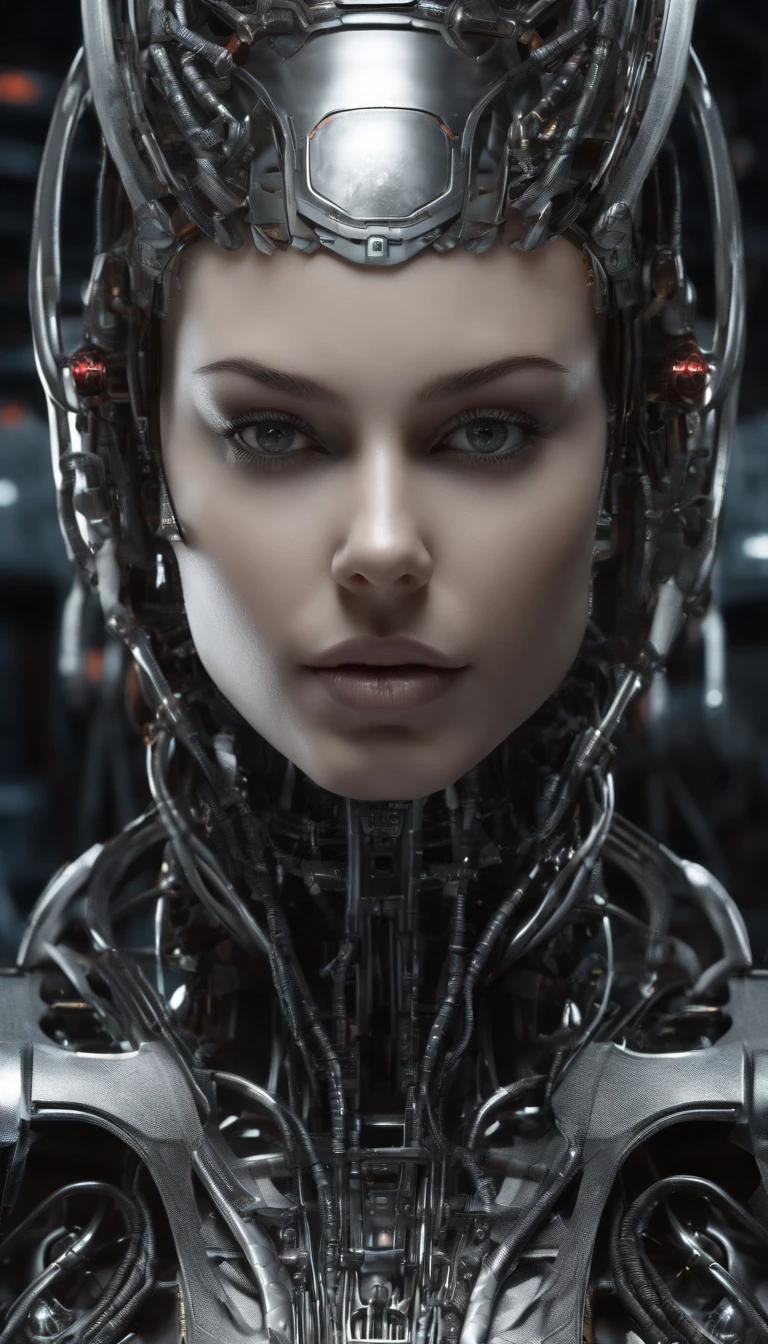 1girl in,Female,Complex 3D Rendering Super Detailed Beautiful Porcelain Profile Female Android Face, cyborgs, Robot Parts, 150mm, Beautiful studio soft lights, Rim Lights, Vivid details, Gorgeous Cyberpunk, Racing, Surreal, Anatomical , face muscles, cable wires, microchips, Elegant, Beautiful background, Octane Rendering, HR Giger Style, 8K, of the highest quality, masutepiece, Illustration, Very delicate and beautiful, Highly detailed, nffsw, uniform, Wallpaper, ( Realistic, Photorealistic: 1.37), Awesome, Finely detailed, masutepiece, of the highest quality, Official art, Highly detailed ticker Unity 8K wallpapers, Absurd, Incredibly absurd, Droid, Silver Halmet, Full body, Sitting,fullllbody