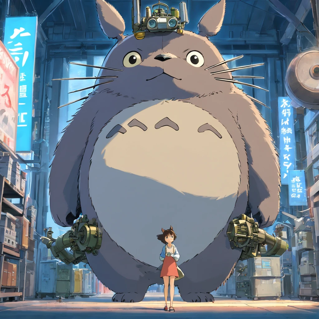 Totoro, Mechanical equipment,The whole body is covered with machinery , Modern weapons in hand,城市,No Man,No one appears