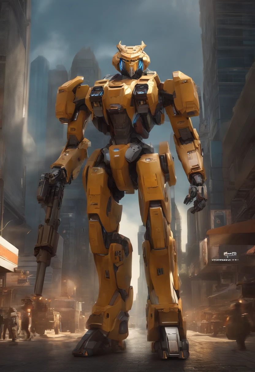 Araffe, dressed in a futuristic suit, stands in front of the city, mecha animal, Robot Lion, cool mecha style, portrait of a mech, mecha inspired, good boy giant mecha wolf hound, mecha hound, highly realistic concept art, zoids art, hard surface concept art, greek god in mecha style, mecha anime, mechs