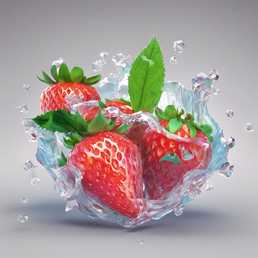 cinematic RAW photo，foto ultra real，Ultra foto Realsisim，Digital SLR，soft lighting，Product photo of 5 strawberries falling into the water、Drippy、Splash clear liquid、water bloom，dynamic compositions，(master part) (best quality) (circunstanciado) (Cinematic lighting) (foco nítido) (intrincado), master part, best quality, ultra-highresolution, 8k UHD