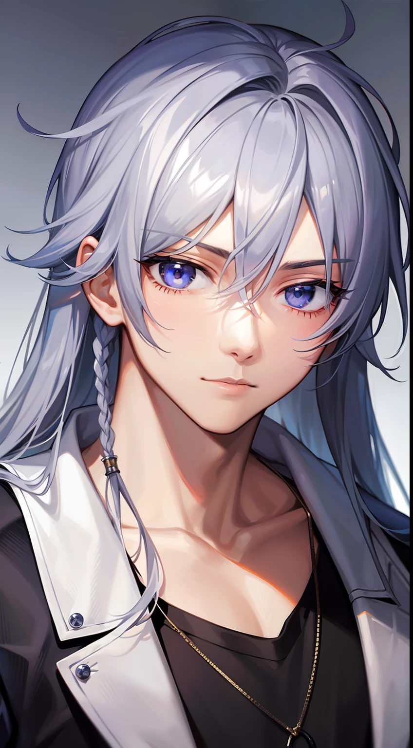 1boy、manly、Cool and sexy men、silber hair(Long hair)、top-quality、Plain background
