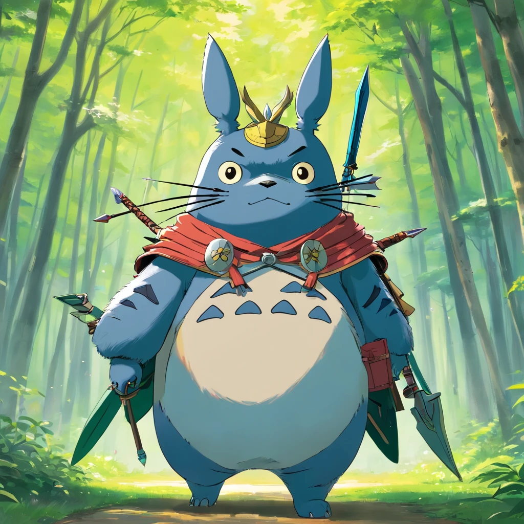 Totoro,The whole body is covered in armor , Bow and arrow in hand,bow and arrows,Wears samurai armor on his head,NOWAI,No Man,No one appears
