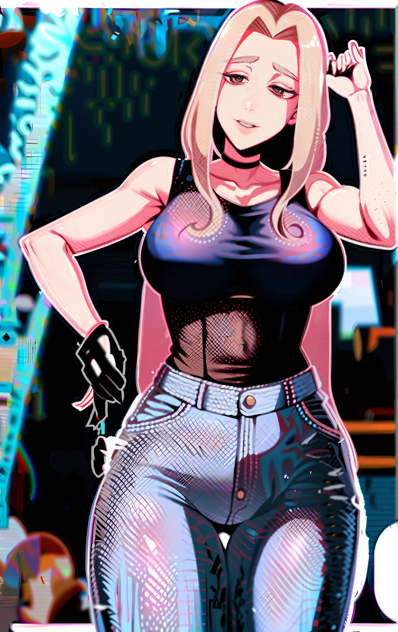 (absurdres, highres, ultra detailed),(absurdres, highres, ultra detailed), 1 female, realistic, young, beautiful, tall lady, thin waist, top model, (((big breasts))), finely detailed eyes and detailed face, warm smile, ((very long hair)), (very long thin ponytail with Blunt Bangs hairstyle), ((wearing a white tank top and jean mini skirt))), bare arms, bare legs, (white sneakers), cute expression, ((anime character sheet)), (((full body))), (several poses and expressions), blue eyes, ((blonde hair)), posing, (((pale skin))), white background  masterpiece, Nikke, goddess of victory character, (battle android model), female character android, (wearing jacked with straps, cargo pants, military vest), (holding weapon), action pose, battle damage, (visible (damaged:1.5) electrical (android parts:1.3)), (wallpaper, screensaver)　The body of a normal person　(ordinary or ordinary face), high-definition quality, details beyond imagination, vivid chromaticity, natural light and shadow, bursting appearance, vivid and lively, displayed from multiple angles, showing real texture, blurring the background, focusing on the subject, creating a vivid and natural feeling.  tabletopＲＰＧ、high-detail、(（tchibi：1.2）、Fairy Sniper Night、Sniper rifle lance with a thin and long barrel、outside of house、various colors、thick arms、Thick armored cover thighs、Reinforced armored body、Slim Massive)、Incolor White、Crouching,in fighting