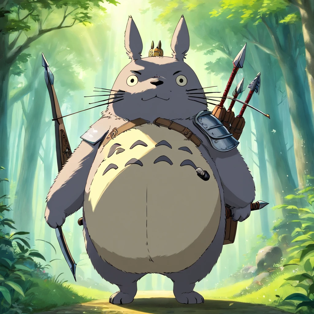 Totoro，The whole body is covered in armor , Bow and arrow in hand，bow and arrows，Shooting action，NOWAI，No Man，No one appears