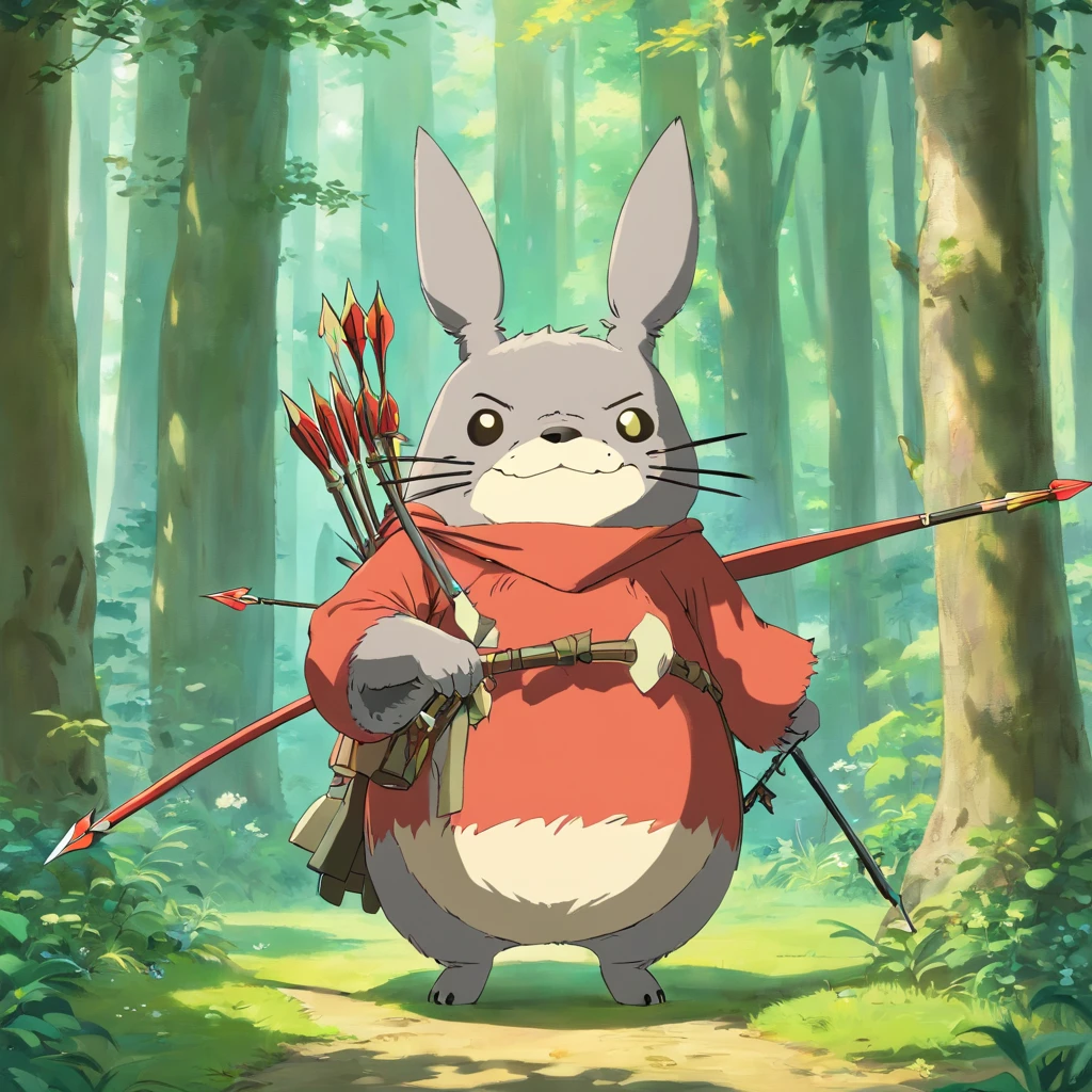 Totoro，Bow and arrow in hand，bow and arrows，Shooting action，The whole body is covered in armor ，NOWAI，No Man，No one appears