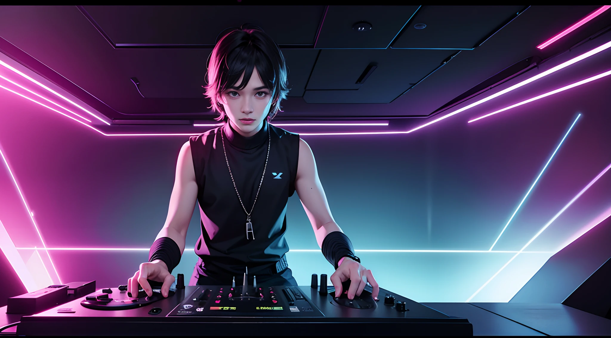 um dj no estudio , Cinematic lighting, 8k UHD luzes neon