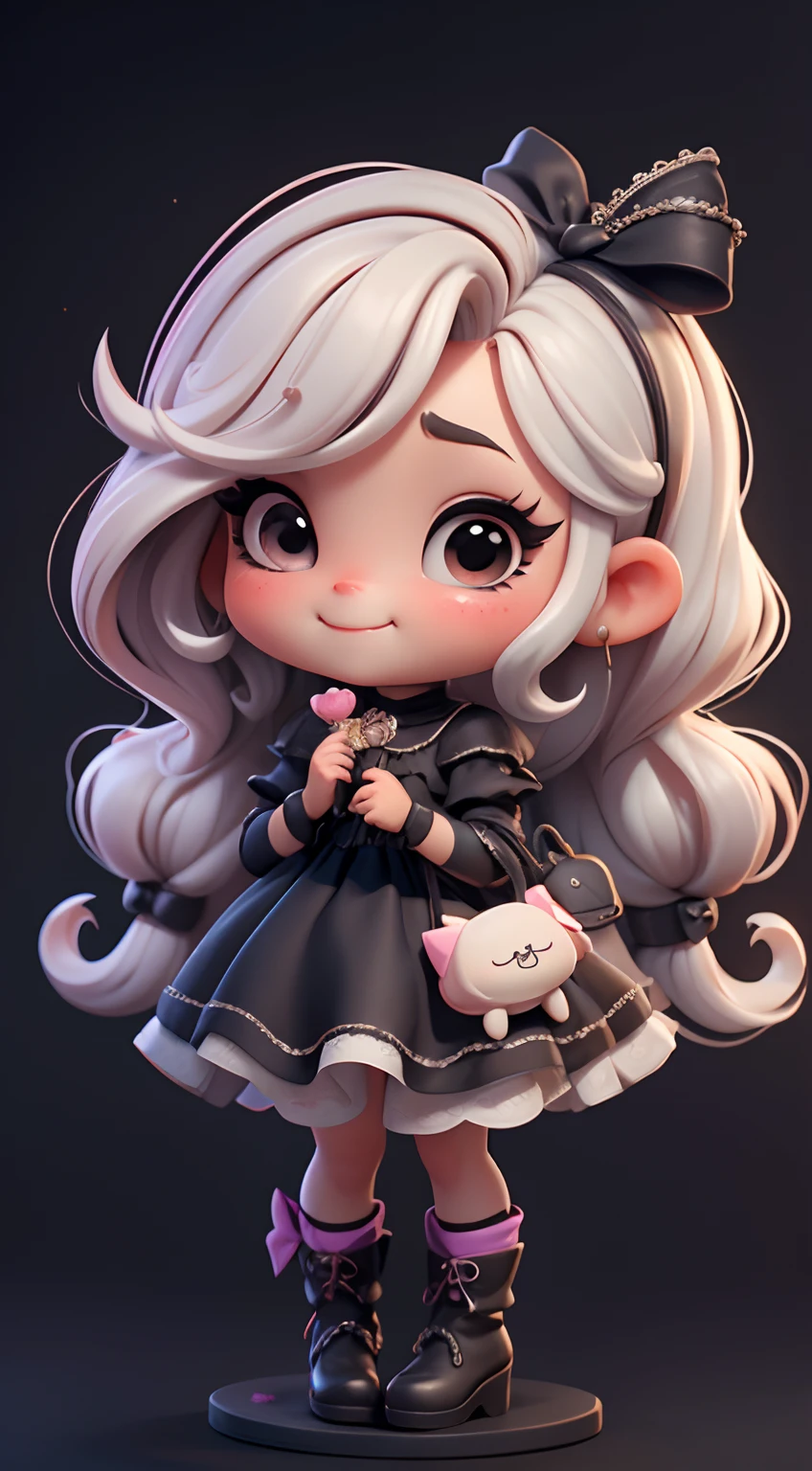 Create a high-quality 18K version of the character, master part, barra de doces, doces azedos, doces, Pirulitos, Polvilha, bagas ,cheio de doces chibi Morangos Vanellope . Baby Chibi Gothic Vanellope : Deve ficar charmoso e bonito, Keep the iconic elements of the original character. Candies should have a round face with large dimensions, olhos claros, long eyelashes and rosy cheeks. Seu cabelo deve ser longo e tons preto slime . Vestido bonito: Vestir chibi em um vestido luxuoso e elegante em tons de rosa e preto . O vestido pode ter babados, renda & detalhes feitos de doces, A reference to the Gothic theme . Add loops or ribbons, Para dar um toque de delicadeza. avental & Arco : Adicione um avental marrom sobre o vestido de Chibi, It is tied at the waist with a thin bow. O avental pode ter pequenos detalhes, como bolsos ou bordados finos. Meias e botas luxuosa : Complete o look chibi morango com meias listradas rosa e brancas ou detalhes divertidos. standingn, Coloque botas bonitos, com gravatas ou fivelas. Magic Accessories: Add charming accessories to the chibi , como no cabelo ou uma tiara com detalhes extravagantes . You can also get your hands on a beautiful huge white furry cat . Certifique-se de adicionar sombras, texturas e detalhes nos cabelos, Chibi Vanellope, pirulitos Ternos & Accessories, to make it even more charming and charming. Give him a smiling expression and a sweet smile on his face, Capturing the essence of the character in a subtle way, delicate hands, barra de doces, doces azedos, doces, Pirulitos, Polvilha, bagas, mostrando morango ,cheio de doces chibi Doce UHD 16K.