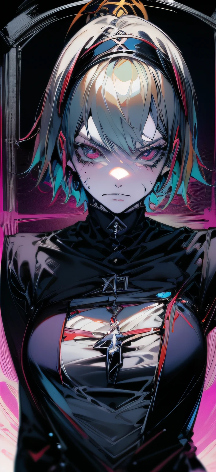 de 19 anos, traje de veneno do homem-aranha preto, cabelo curto loiro olhos grandes neon azul, chuva cara bonita, Telhado, ((On your head it plays reaper-style, Masterpiece Fox Skin)) detalhes rachados ((tatuagem ""marcada corte do rosto"" do gatinho bonito sem seu rosto)) anatomia perfeita, Grande lua sangrenta brilhante no fundo (((Death Note Manga Style)))