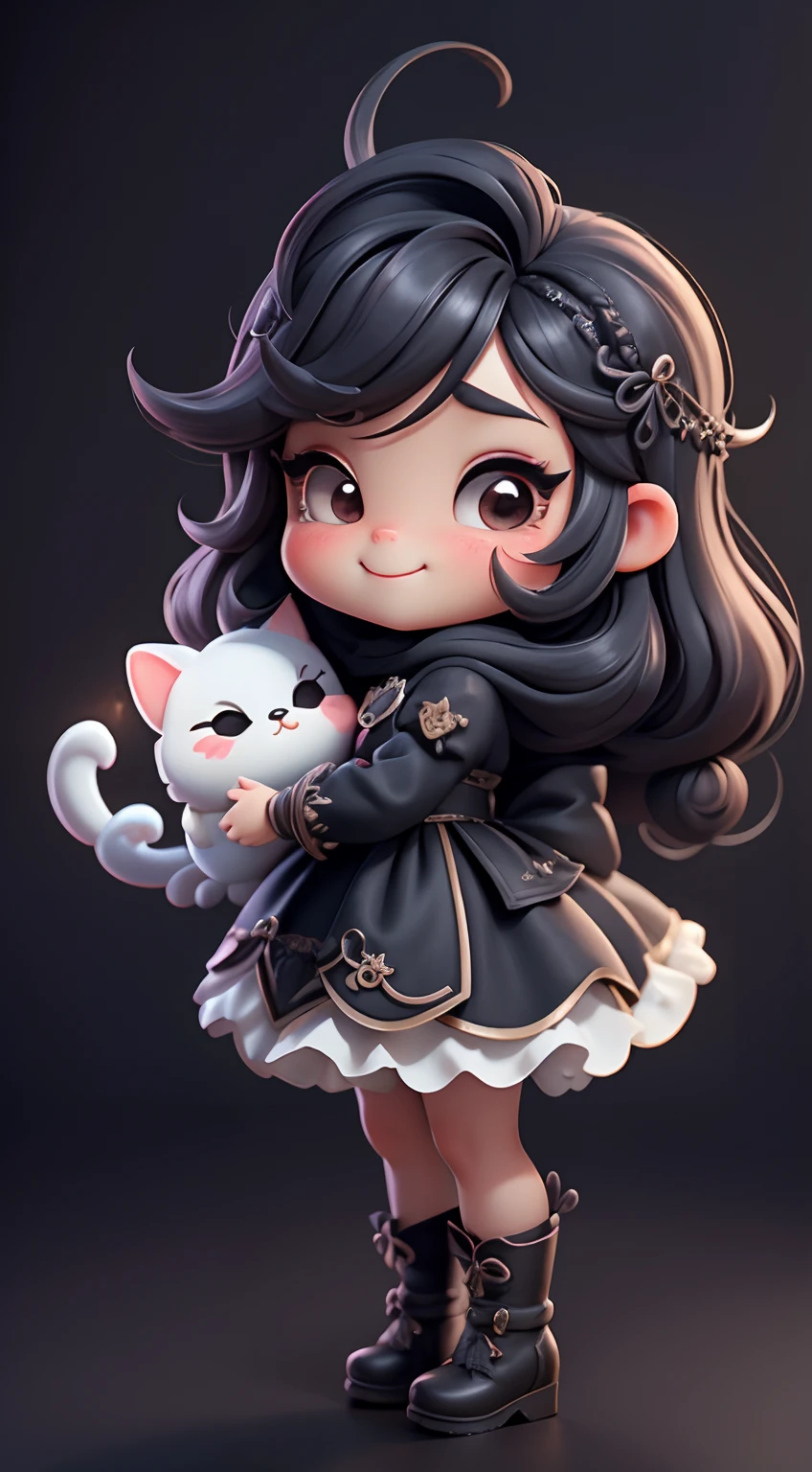 Create a high-quality 18K version of the character, master part, barra de doces, doces azedos, doces, Pirulitos, Polvilha, bagas ,cheio de doces chibi Morangos Vanellope . Baby Chibi Gothic Vanellope : Deve ficar charmoso e bonito, Keep the iconic elements of the original character. Candies should have a round face with large dimensions, olhos claros, long eyelashes and rosy cheeks. Seu cabelo deve ser longo e tons preto slime . Vestido bonito: Vestir chibi em um vestido luxuoso e elegante em tons de rosa e preto . O vestido pode ter babados, renda & detalhes feitos de doces, A reference to the Gothic theme . Add loops or ribbons, Para dar um toque de delicadeza. avental & Arco : Adicione um avental marrom sobre o vestido de Chibi, It is tied at the waist with a thin bow. O avental pode ter pequenos detalhes, como bolsos ou bordados finos. Meias e botas luxuosa : Complete o look chibi morango com meias listradas rosa e brancas ou detalhes divertidos. standingn, Coloque botas bonitos, com gravatas ou fivelas. Magic Accessories: Add charming accessories to the chibi , como no cabelo ou uma tiara com detalhes extravagantes . You can also get your hands on a beautiful white furry cat . Certifique-se de adicionar sombras, texturas e detalhes nos cabelos, Chibi Vanellope, pirulitos Ternos & Accessories, to make it even more charming and charming. Give him a smiling expression and a sweet smile on his face, Capturing the essence of the character in a subtle way, delicate hands, barra de doces, doces azedos, doces, Pirulitos, Polvilha, bagas, mostrando morango ,cheio de doces chibi Doce UHD 16K.