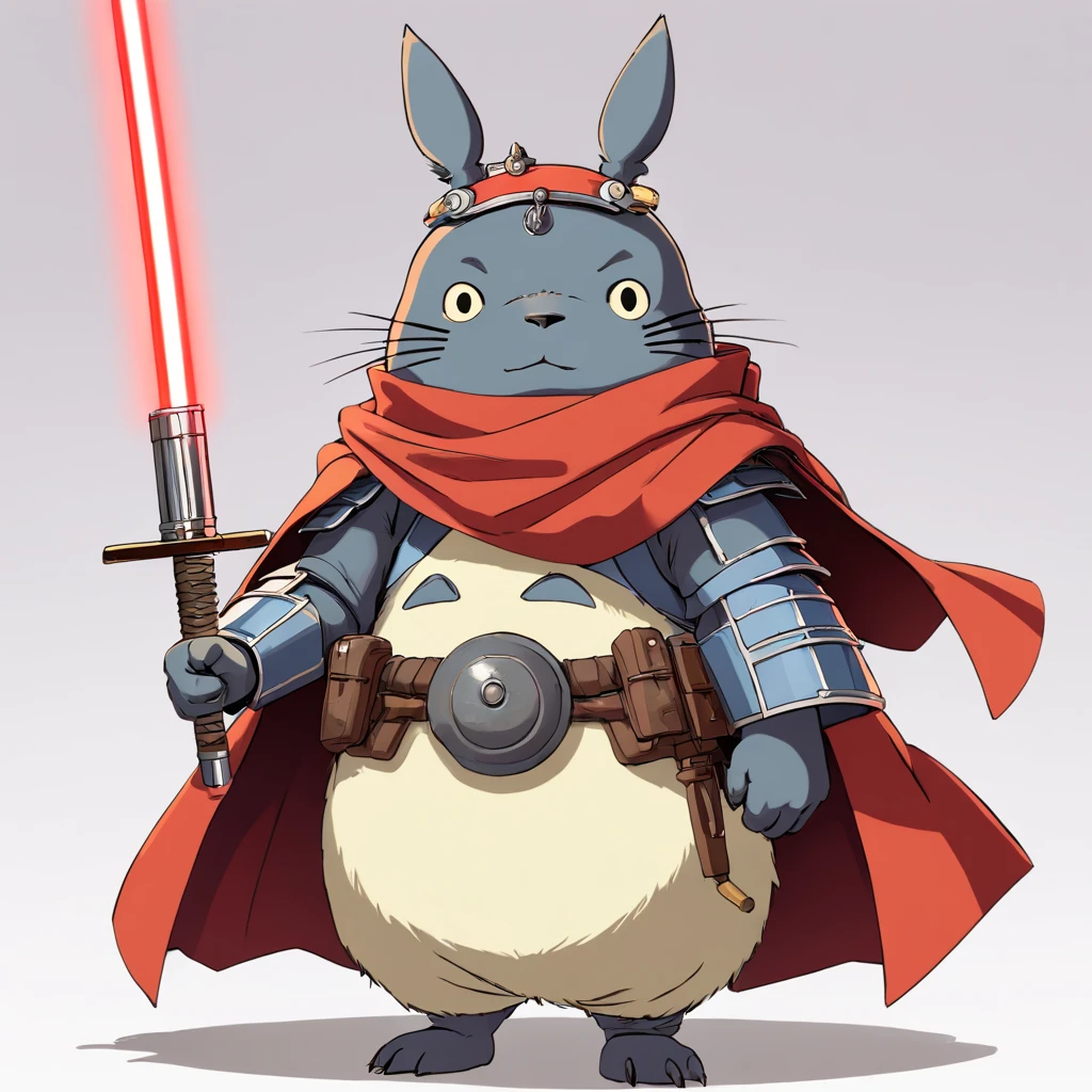 Totoro, Western samurai equipment，The whole body is covered in armor , Lightsaber in hand，Wears samurai armor on his head，jedi knight，uni，No Man，No one appears