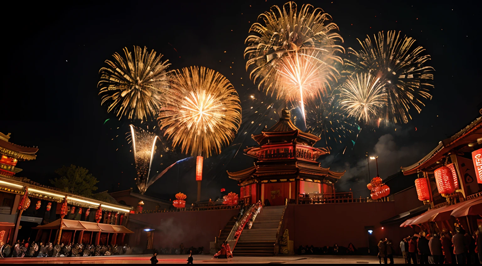 fire works,Dragon dance,Chinese New Year's Eve,3D,illustration