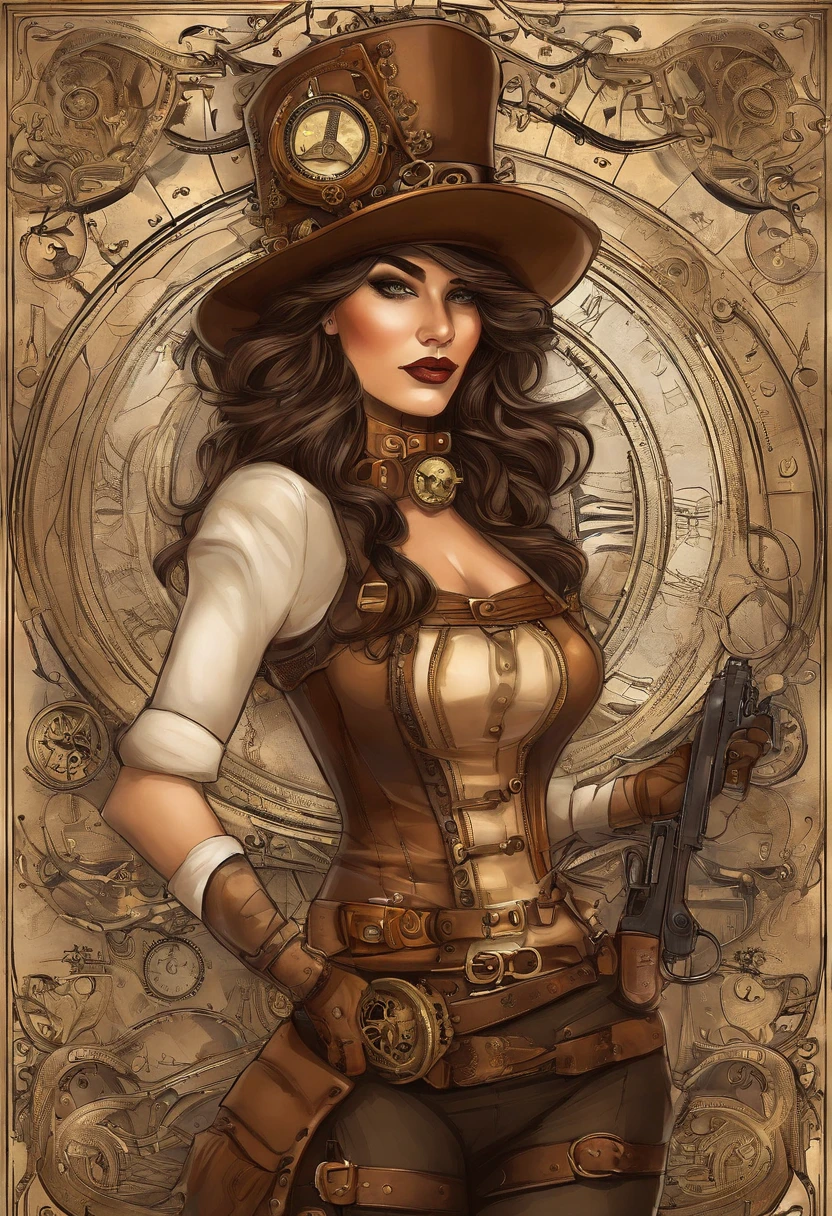 There's a woman wearing a Steam Punk hat and holding a gun.., menina Steampunk, usando trajes Steampunk, menina inventora steampunk, (Steampunk), ( Steampunk ), estilo steampunk, Steam-punk, Steampunk Fiction, steampunk aesthetic, uma deusa Steampunk bonita, steampunk mulher anime bonita, Steampunk, fantasia Steampunk, estilo de fantasia steampunk, arte steampunk, arte digital steampunk, roupas Steampunk