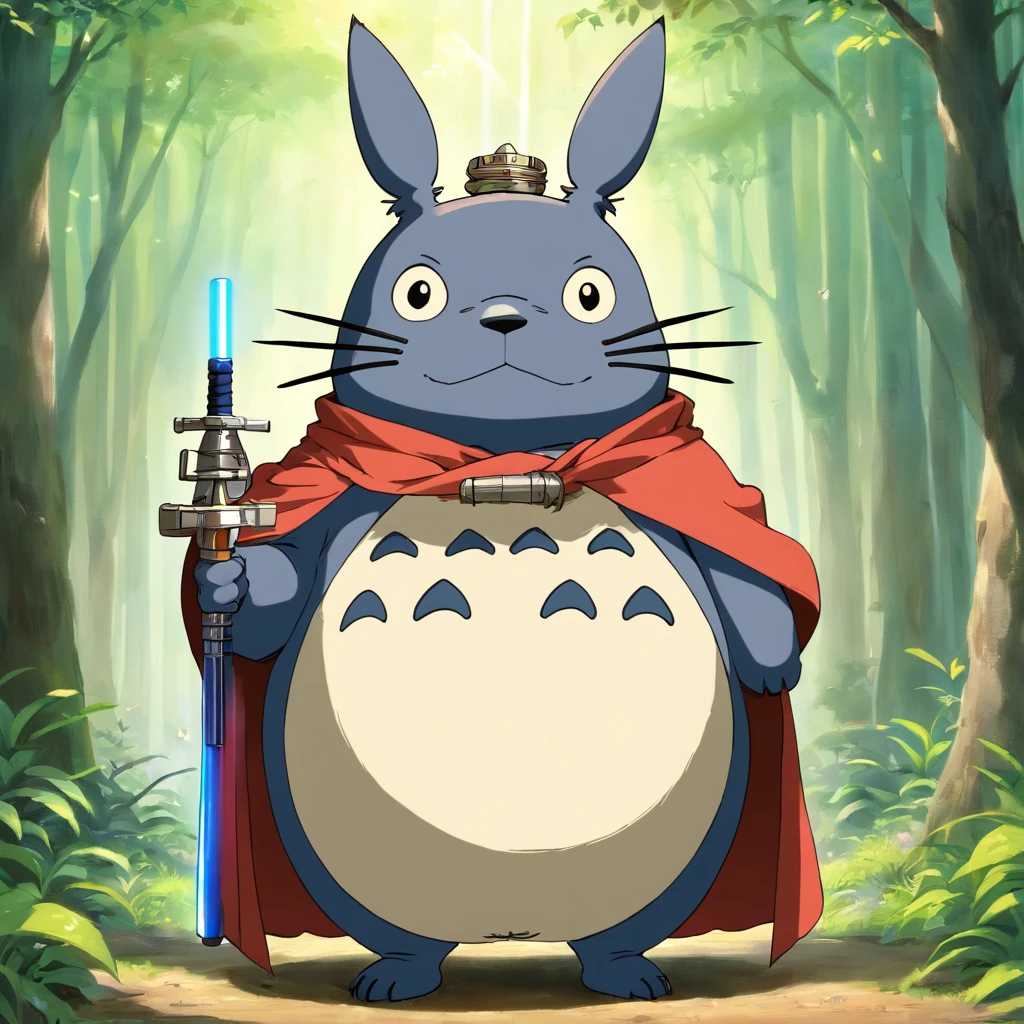Totoro, Samurai equipment，The whole body is covered with armor , Lightsaber in hand，He wears samurai armor on his head，jedi knight，uni，No Man，No one appears