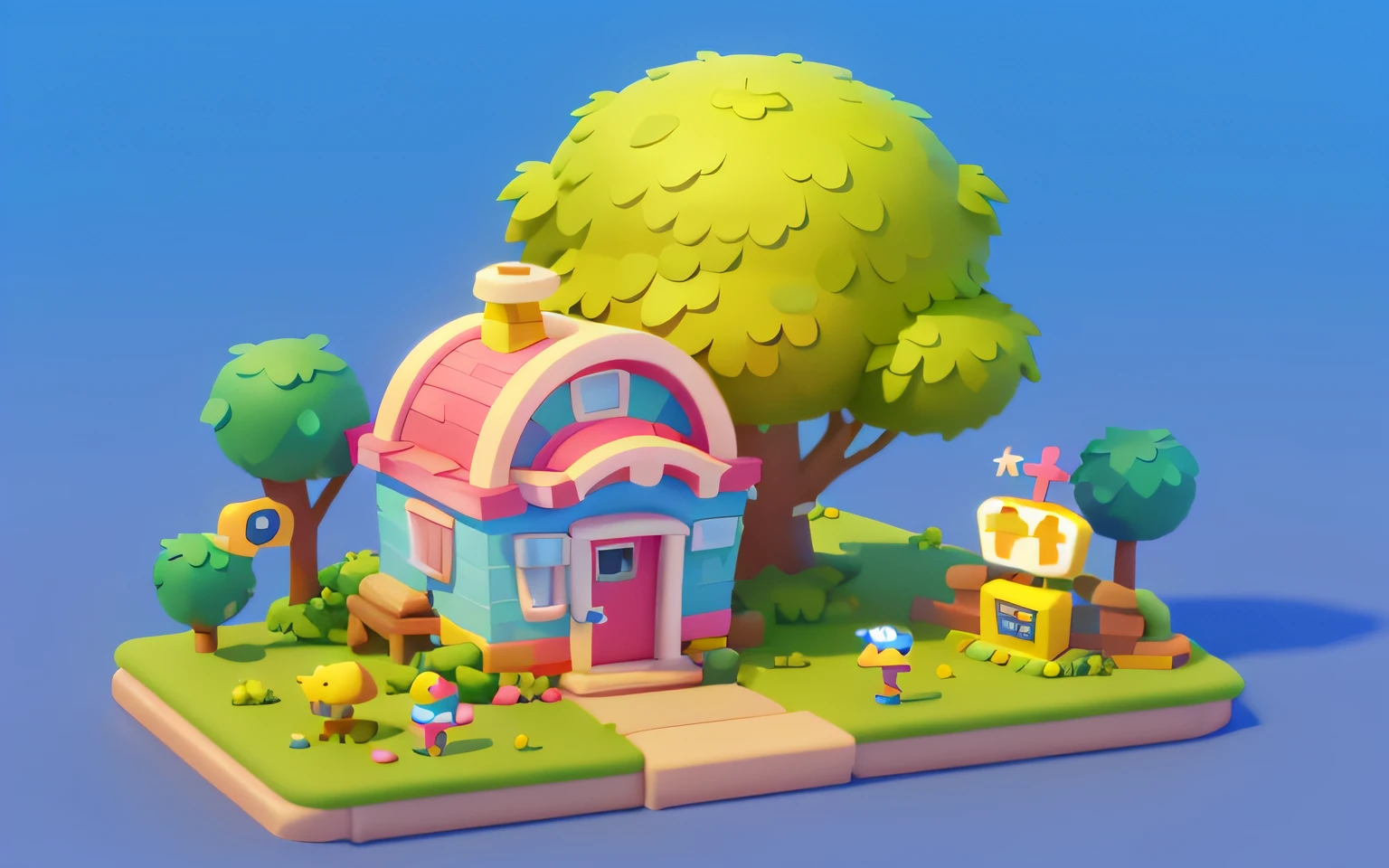 Cartoony,cute building,There are cute dinosaurs next to it,design sense,pixar-style,cartoonish style, polygon, Dinosaur building,,adolable, Game architectural design, fanciful, Charming concert hall, desks, music instrument, steins, Bricks, grassy, florals, the trees, casual game style, Originality, best detail, 。.3D, Blander, tmasterpiece, best qualtiy, toon rendering, 8K