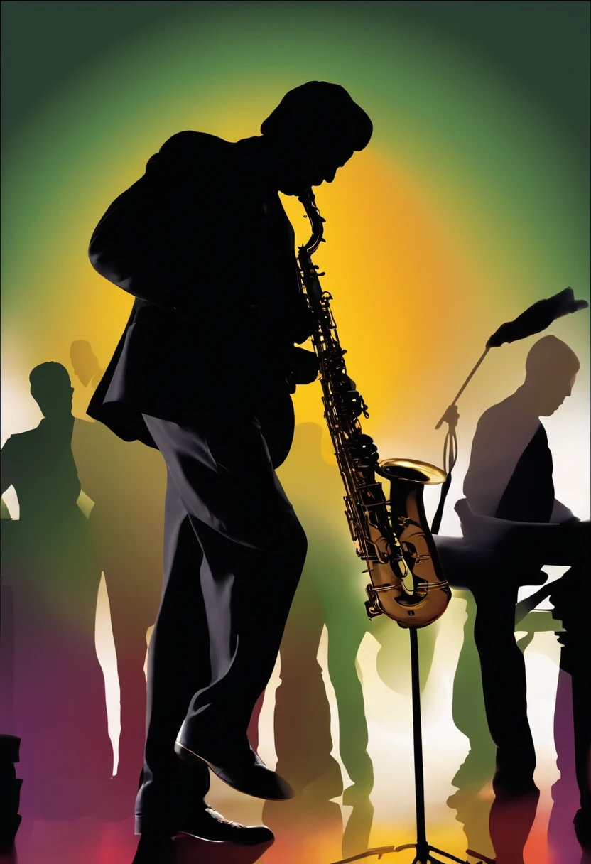 a man playing saxophone, silhouette, logo style