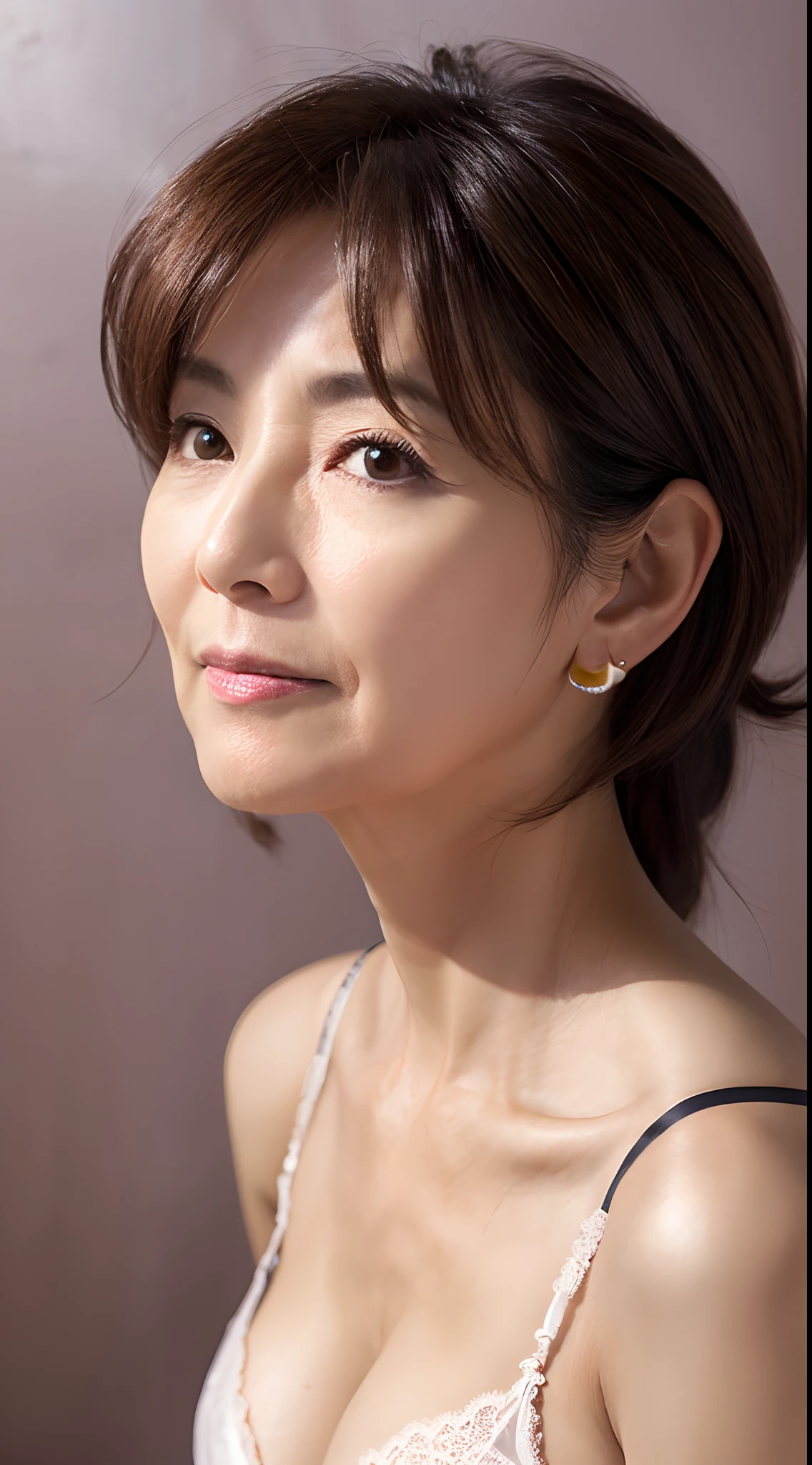 Sharpen, Background without shades of color, Portrait of a mature woman, ((up of face:1.3)), gravure, masutepiece, Best Quality, Ultra-detailed, Photorealistic, super detailed skin, Perfect Anatomy, (1 japanese mature woman), (Solo), 90 years old, Old age, panties on, bra very, Keep your mouth tightly closed, Large breasts, Mature AV Actress, glamor, A sexy, Chromo-white skin, Looking at Viewer,