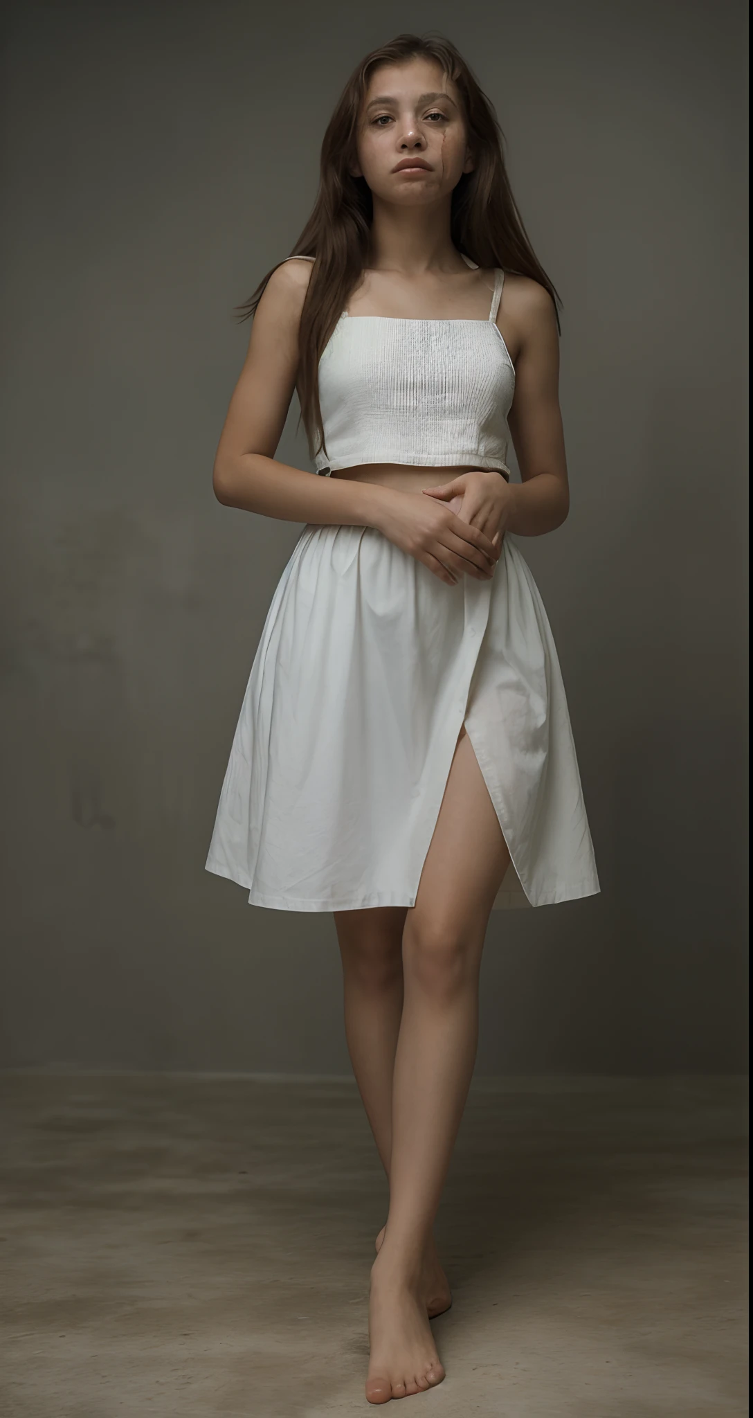 A girl stands