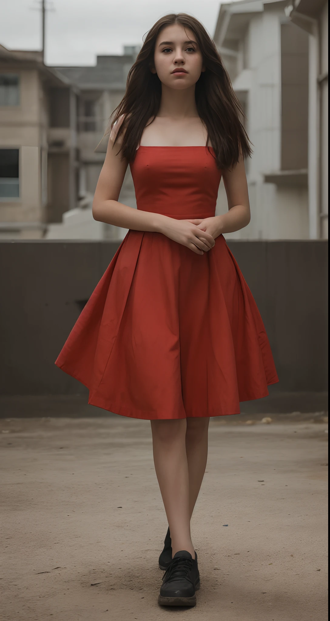 A girl stands