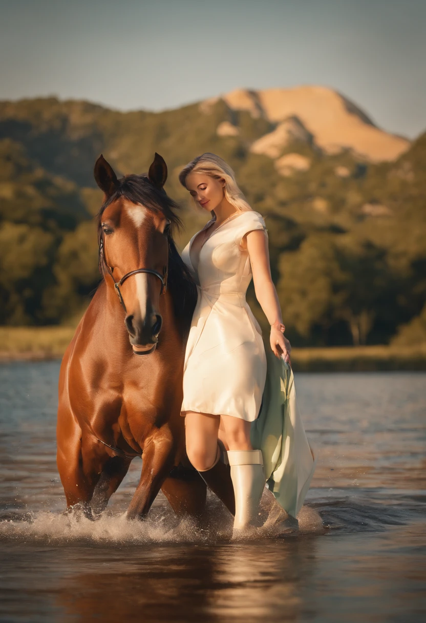 There's a woman who's hugging a horse at the water's edge, foto - shot, Directed by: Linda Sutton, com cavalo conduzido, foto tirada, Foto de perfil, Anna, foto flash, foto de retrato, bottom angle, Directed by: Susan Heidi, fotografia completa, foto de tiro largo, cavalo no fundo, Directed by: Gwen Barnard, Foto promocional, foto de retrato em close-up, foto de marketing, retrato