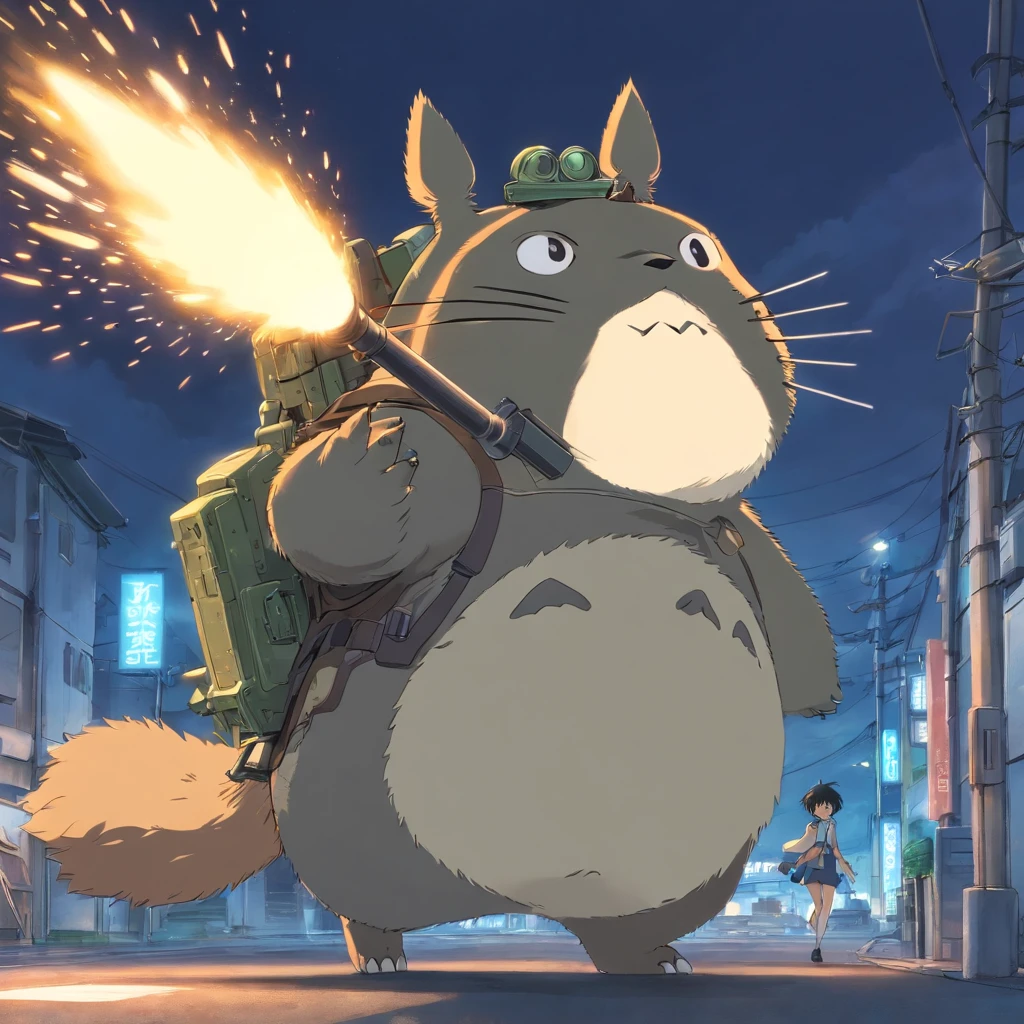 Totoro,Gun in hand,Big guns,Shooting action,The whole body is covered in armor ,NOWAI,No Man,No one appears