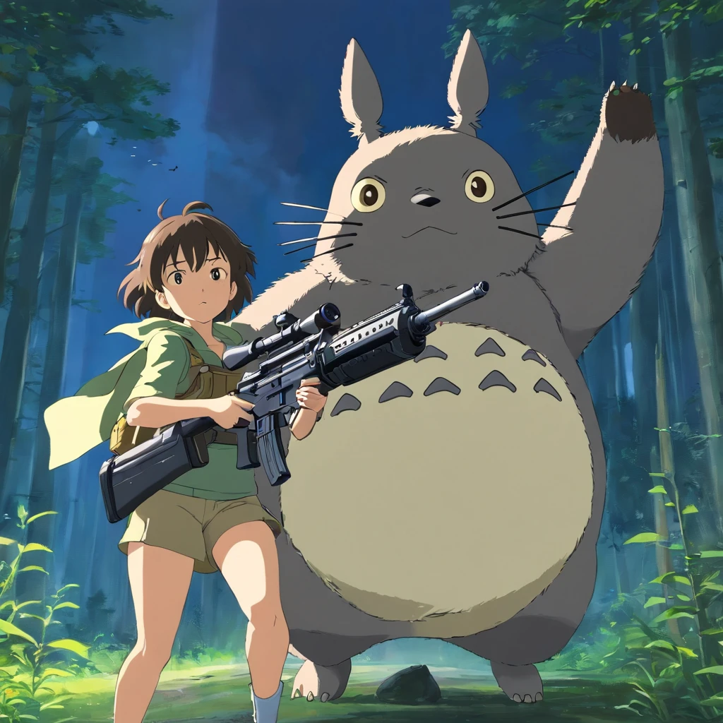 Totoro,Gun in hand,Big guns,Shooting action,The whole body is covered in armor ,NOWAI,No Man,No one appears