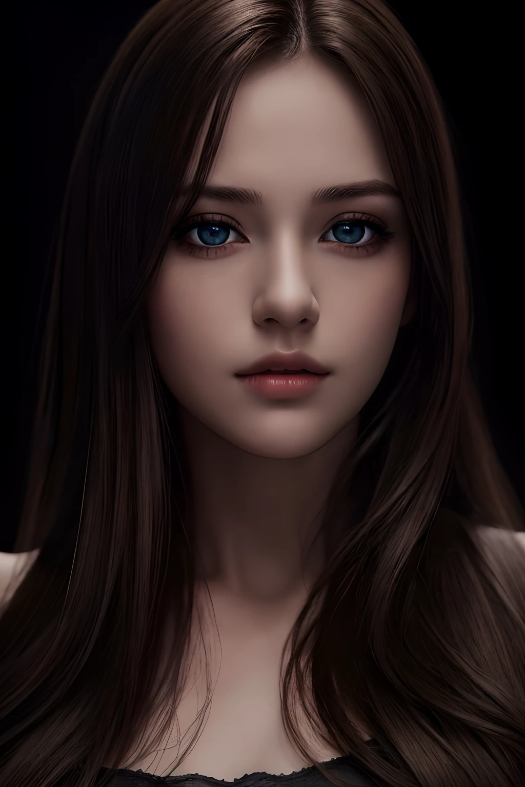 Best quality, masterpiece, ultra high res, (photorealistic:1.37), raw photo, 1girl, long hair, beautifull eyes, beautifull face, detailed eyes and face, t-shirt, dynamic lighting, in the dark, deep shadow, low key, cowboy shot