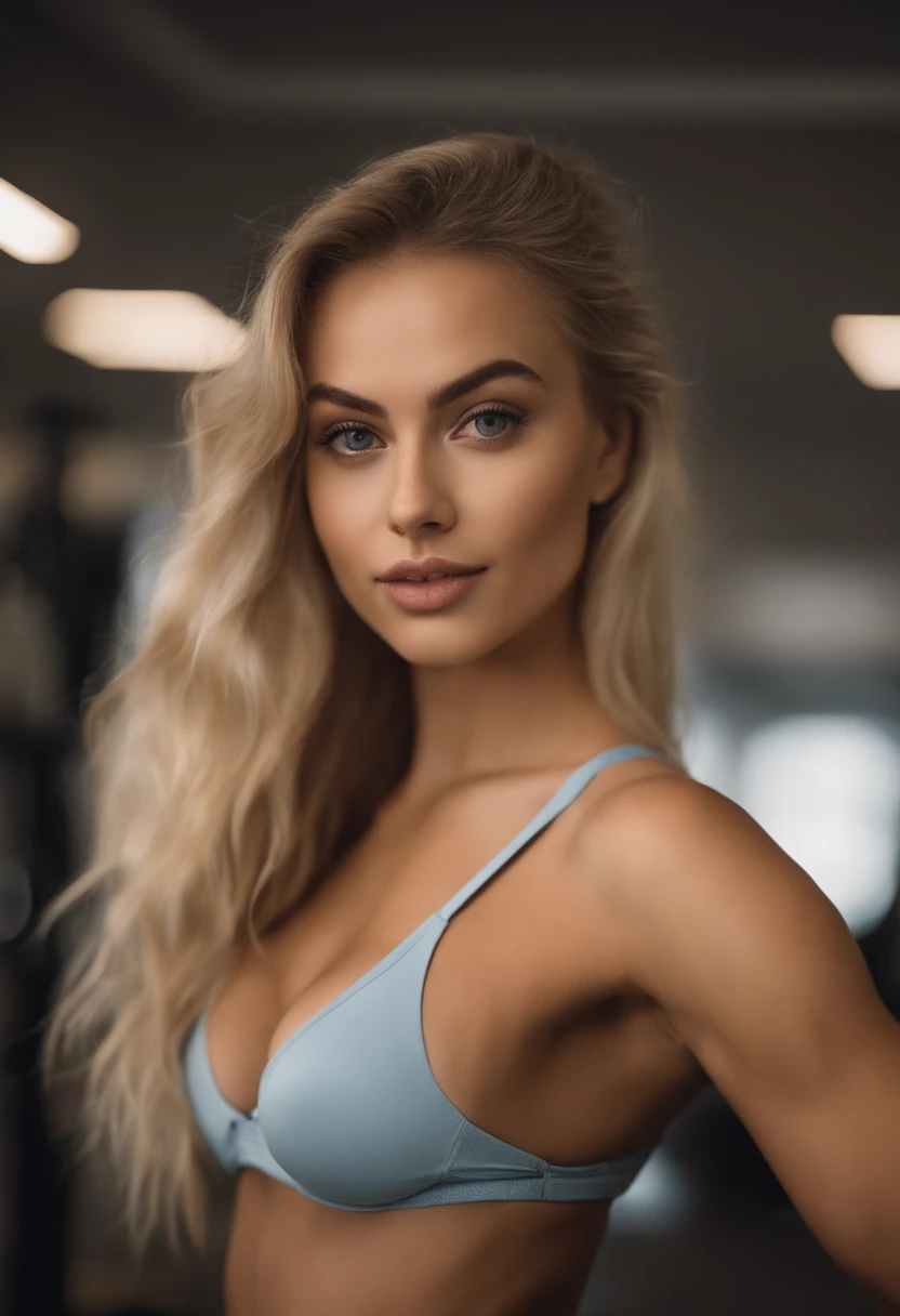 Oman with matching tank top and panties in the weight room, fille sexy aux yeux bleus, Portrait Sophie Mudd, Portrait de Corinna Kopf, cheveux blonds et grands yeux, selfie of a young woman, ohne Maquillage, maquillage naturel, Look directly into the camera, Visage avec Artgram, dezentes Maquillage, Superbe photo du corps entier, dans la chambre, gros seins, Blonde, Latin