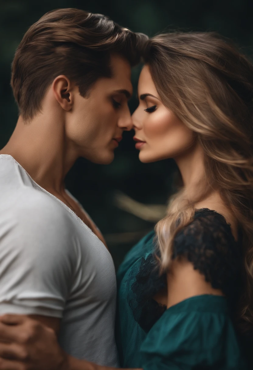 Beautiful girl, hansome boy, kissing chin