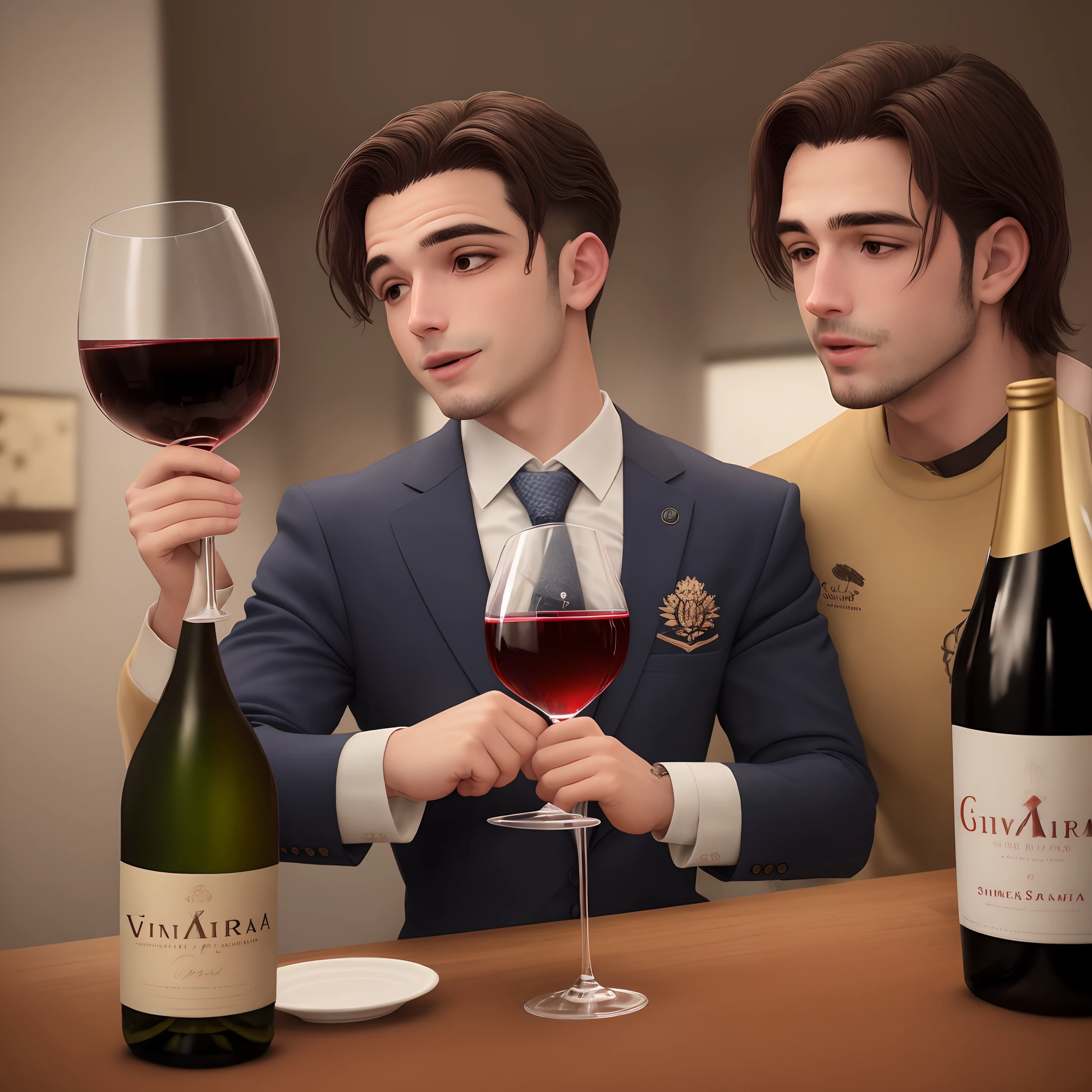 Criar uma imagem de um sommelier loiro segurando uma garrafa de vinho
