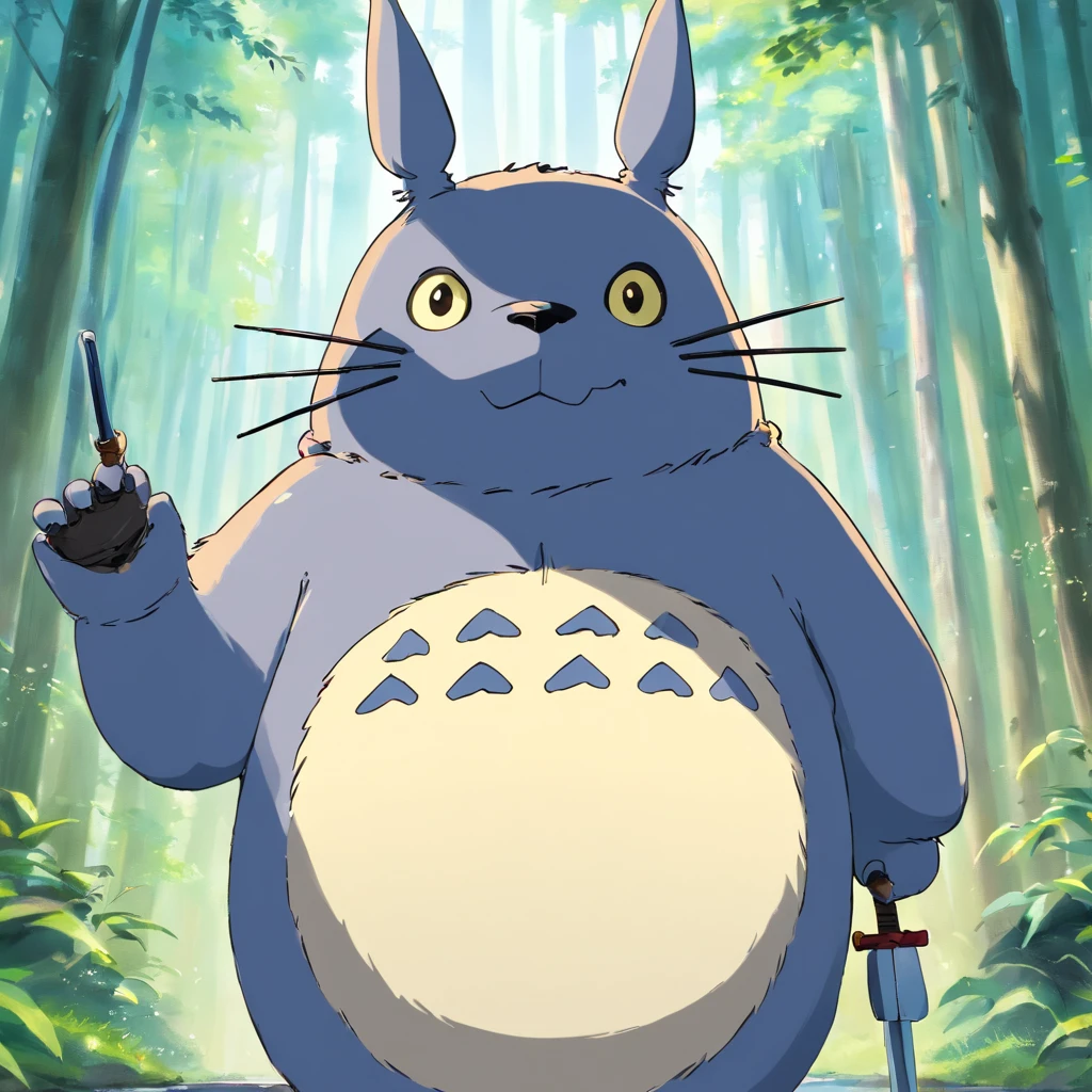 Totoro, Samurai equipment，The whole body is covered with armor , Knives in both hands，Waving，NOWAI，No Man，No one appears