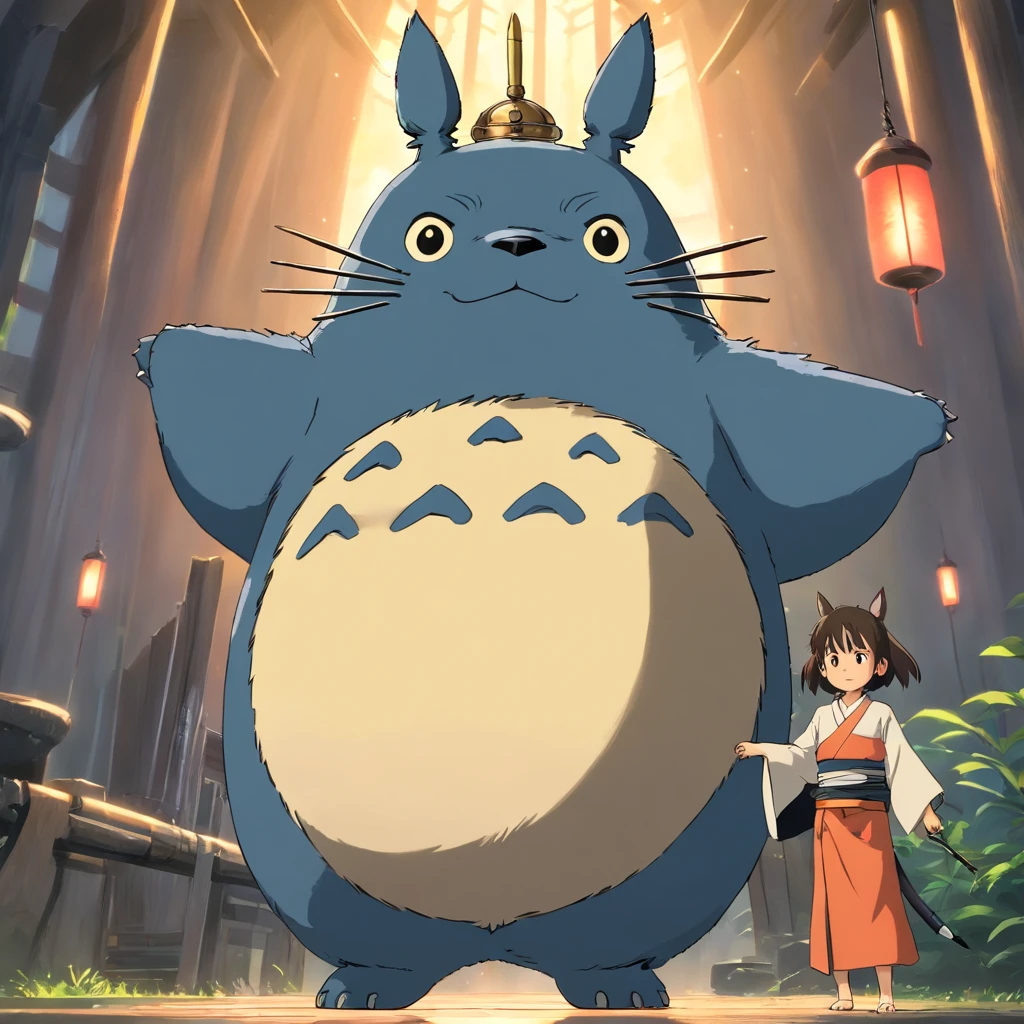 Totoro, Samurai equipment，The whole body is covered with armor , Knives in both hands，Waving，NOWAI，No Man，No one appears