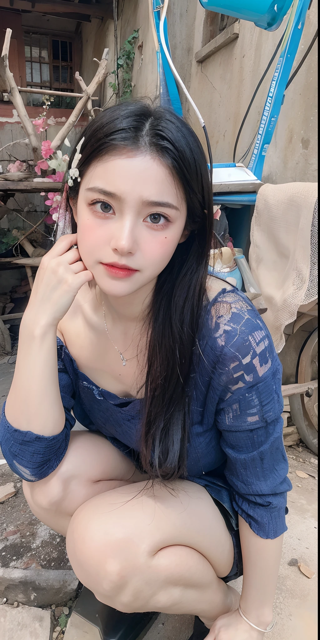 Top quality, Masterpiece, 超高分辨率, (Realistic, : 1.4), Original photo, (True skin texture: 1.3), (filmgrain: 1.3), in a panoramic view, Portrait, Very wide lens, Narrow waist, cowboy lens, (bangs, Inconspicuous, Cold light,) Night, Close-up, Tears, Short hair, neck long, ears sticking out, bangs, Big eyes, Brightly Colored Eyes, In the house, Dust, Tindall effect, (Facial expression), Sitting, (hitting a wall), Crying, Frowning, (Looking down), Nervousness, Tears, smiling happily
one girl, eyes and face with beautiful details, White jabot, pink dark V, Brown eyes,