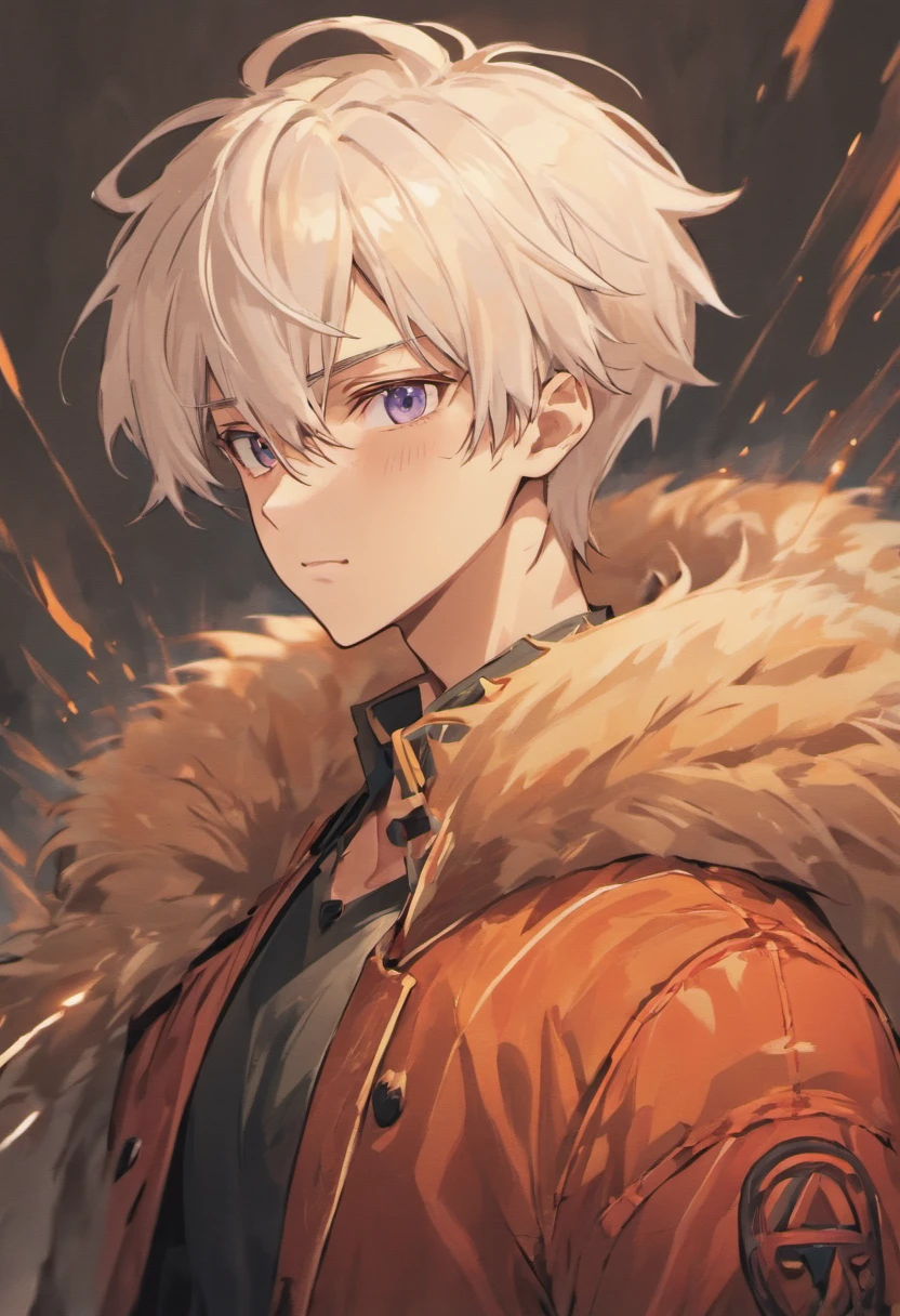 Anime man, white hair, muscular, scar on left cheek, fur coat